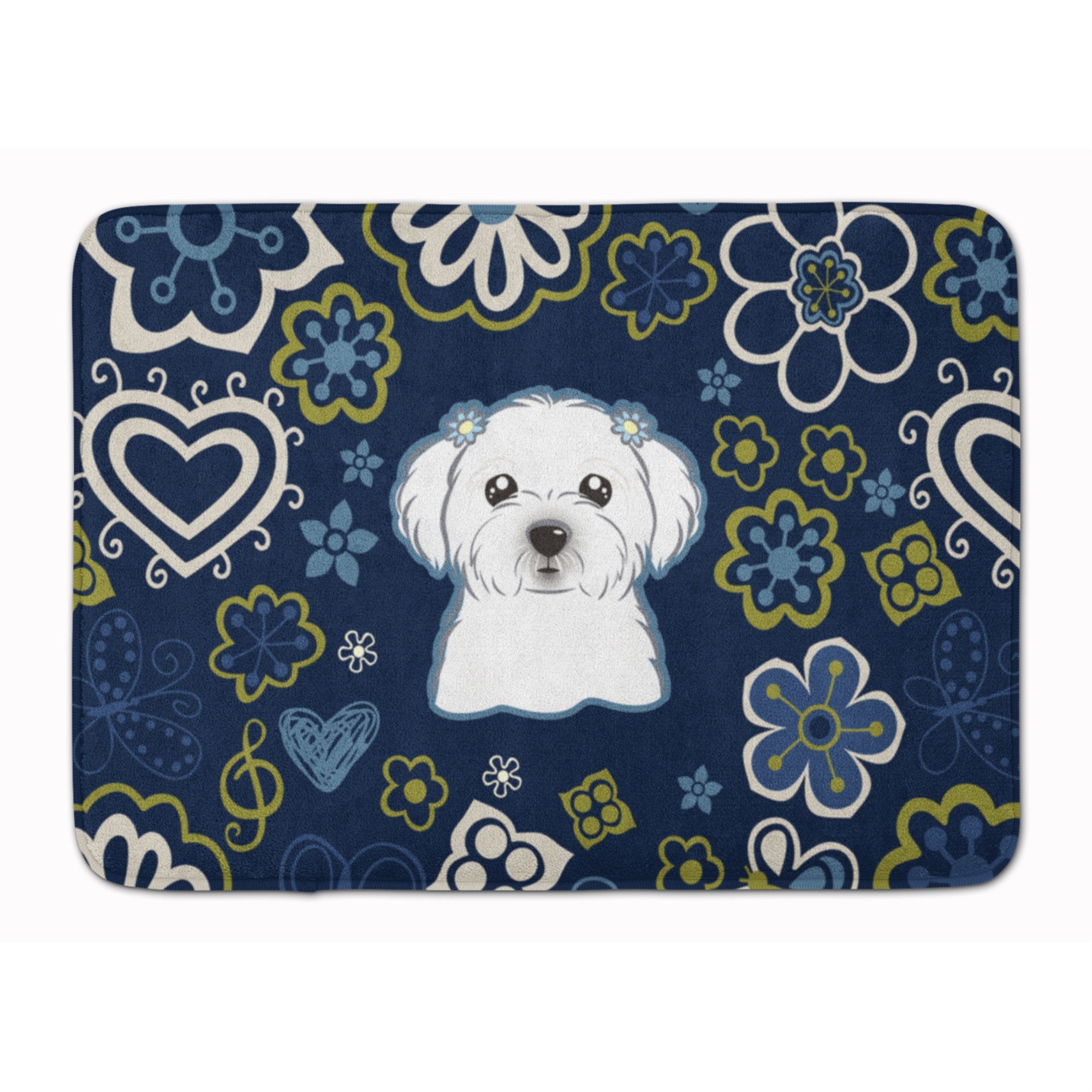 'Caroline'S Treasures Blue Flowers Maltese Floor Mat, 19'''' X 27'''', Multicolor''