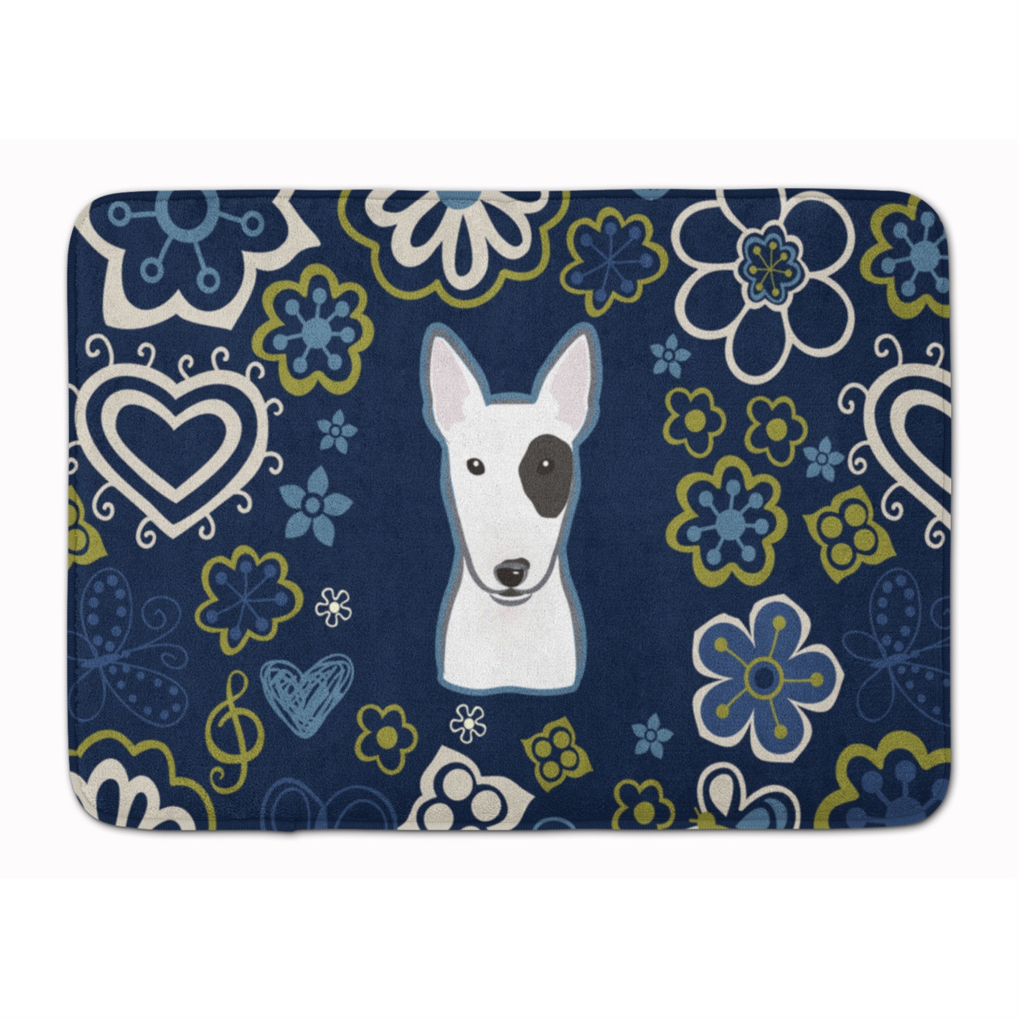 'Caroline'S Treasures Blue Flowers Bull Terrier Floor Mat, 19'''' X 27'''', Multicolor''