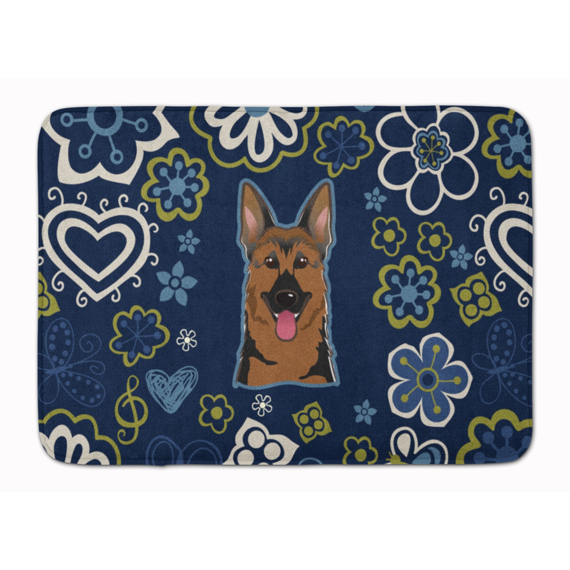 'Caroline'S Treasures Blue Flowers German Shepherd Floor Mat, 19'''' X 27'''', Multicolor''