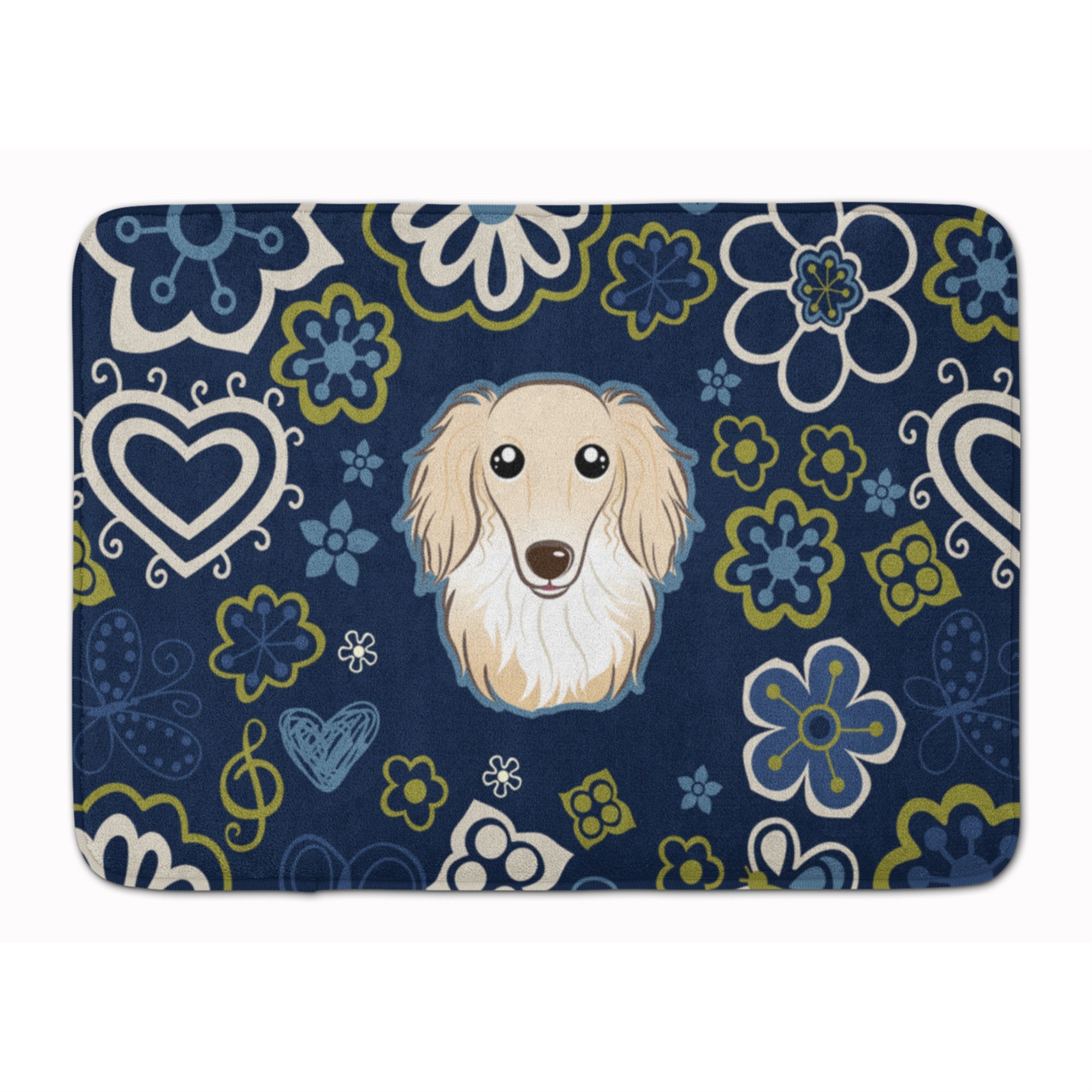 'Caroline'S Treasures Blue Flowers Longhair Creme Dachshund Floor Mat, 19'''' X 27'''', Multicolor''
