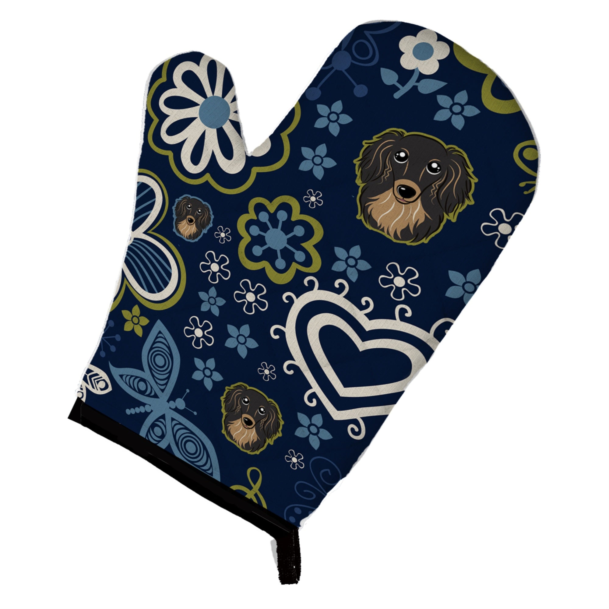 'Caroline'S Treasures Blue Flowers Longhair Black And Tan Dachshund, Large, Multicolor Oven Mitt''