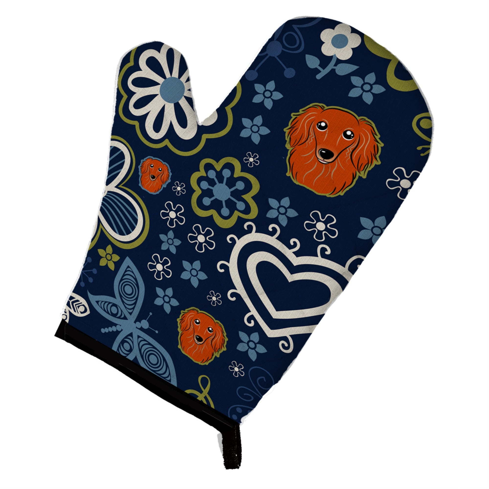'Caroline'S Treasures Blue Flowers Longhair Red Dachshund, Large, Multicolor Oven Mitt''