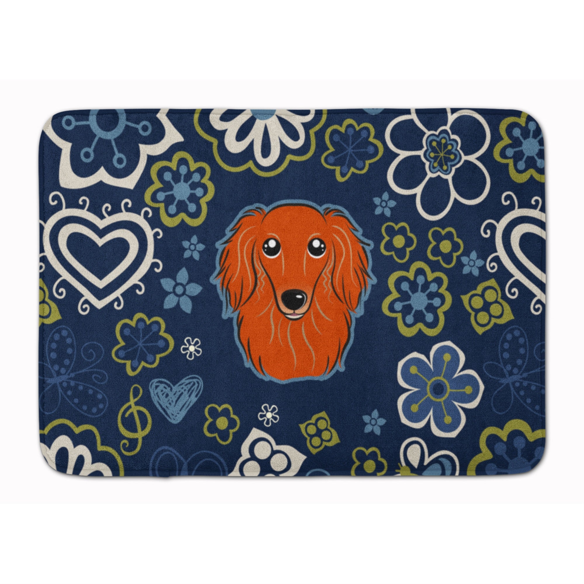 'Caroline'S Treasures Blue Flowers Longhair Red Dachshund Floor Mat, 19'''' X 27'''', Multicolor''