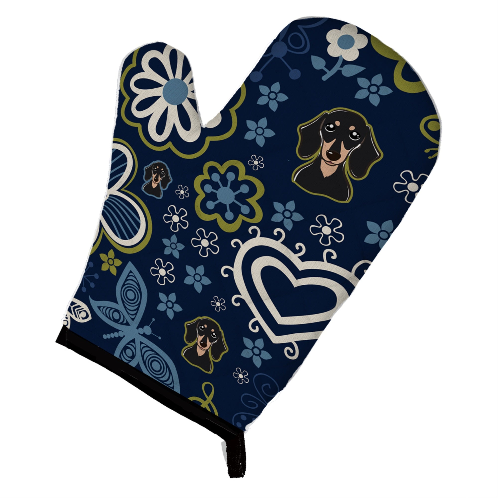 'Caroline'S Treasures Blue Flowers Smooth Black And Tan Dachshund, Large, Multicolor Oven Mitt''