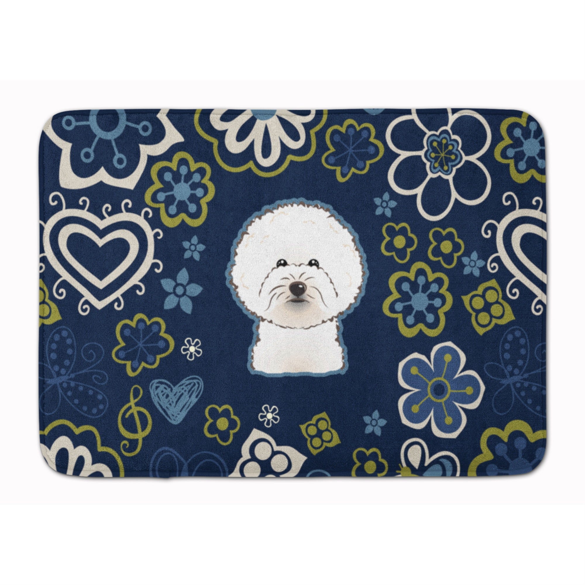 'Caroline'S Treasures Blue Flowers Bichon Frise Floor Mat, 19'''' X 27'''', Multicolor''