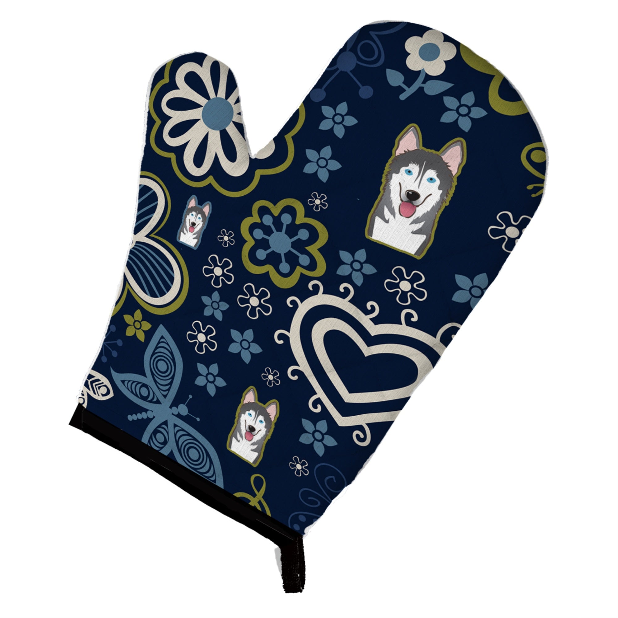 'Caroline'S Treasures Blue Flowers Alaskan Malamute, Large, Multicolor Oven Mitt''
