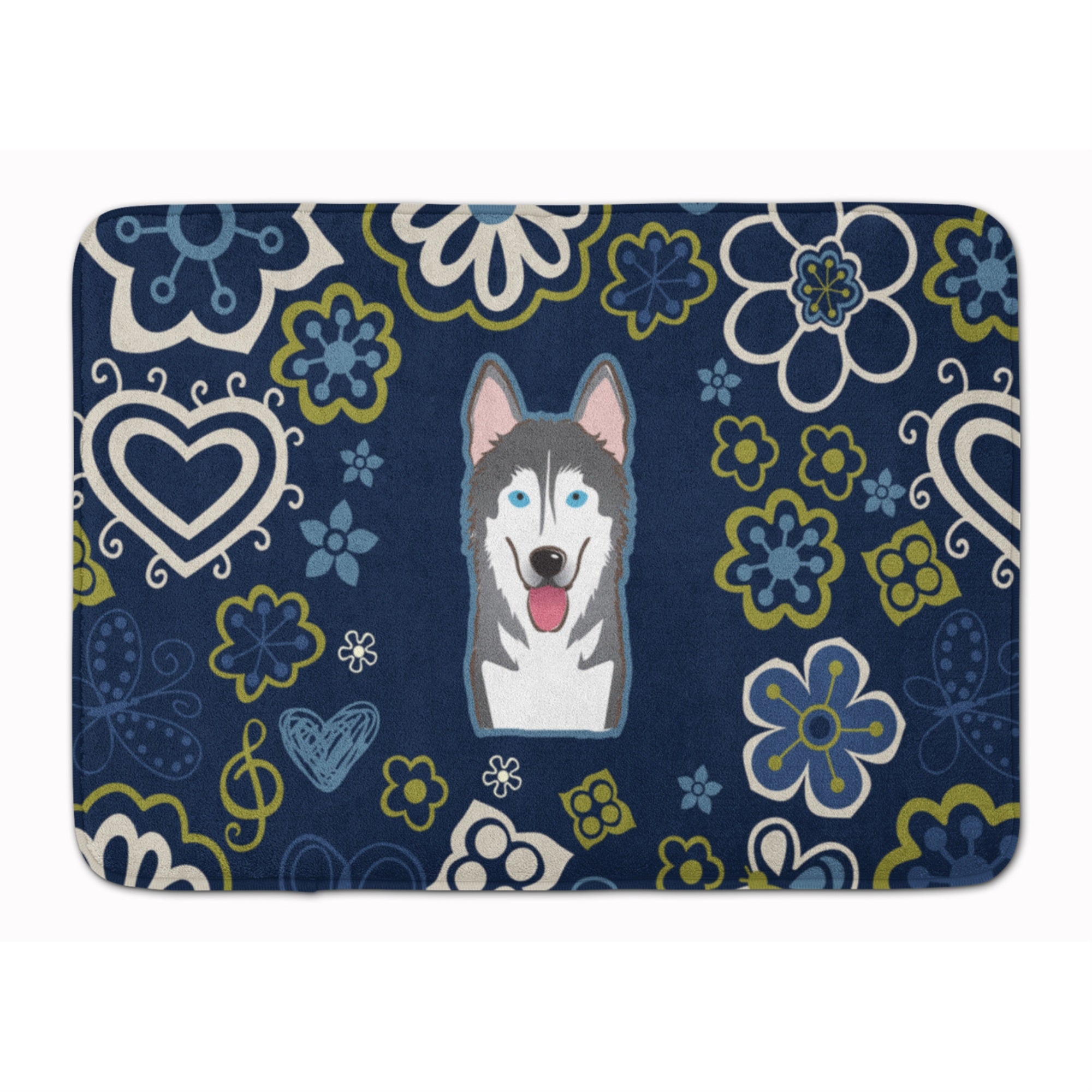 'Caroline'S Treasures Blue Flowers Alaskan Malamute Floor Mat, 19'''' X 27'''', Multicolor''