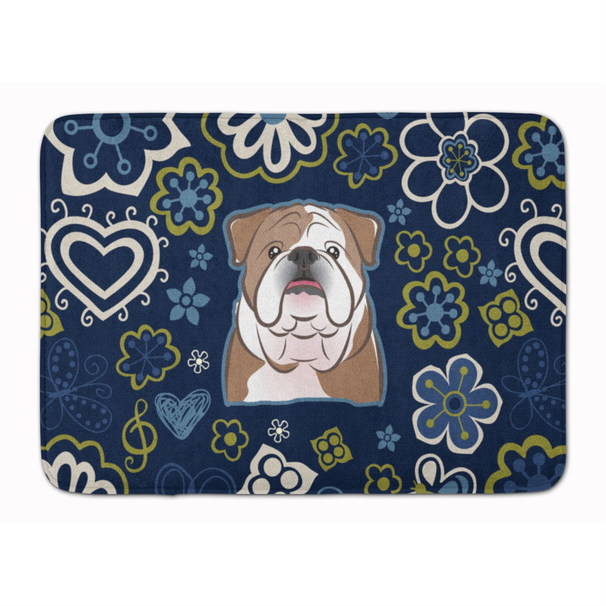 'Caroline'S Treasures Blue Flowers English Bulldog Floor Mat, 19'''' X 27'''', Multicolor''
