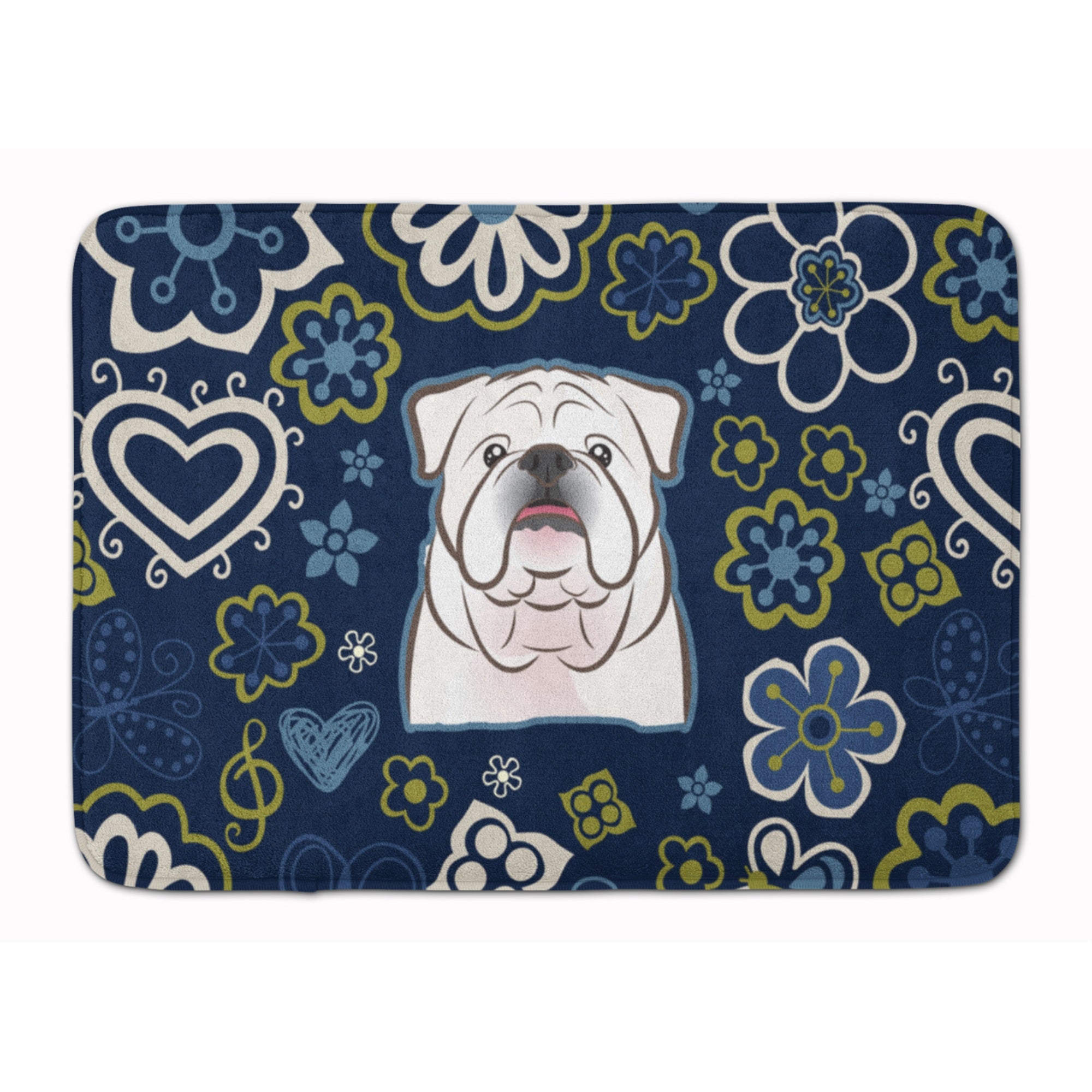 'Caroline'S Treasures Blue Flowers White English Bulldog Floor Mat, 19'''' X 27'''', Multicolor''