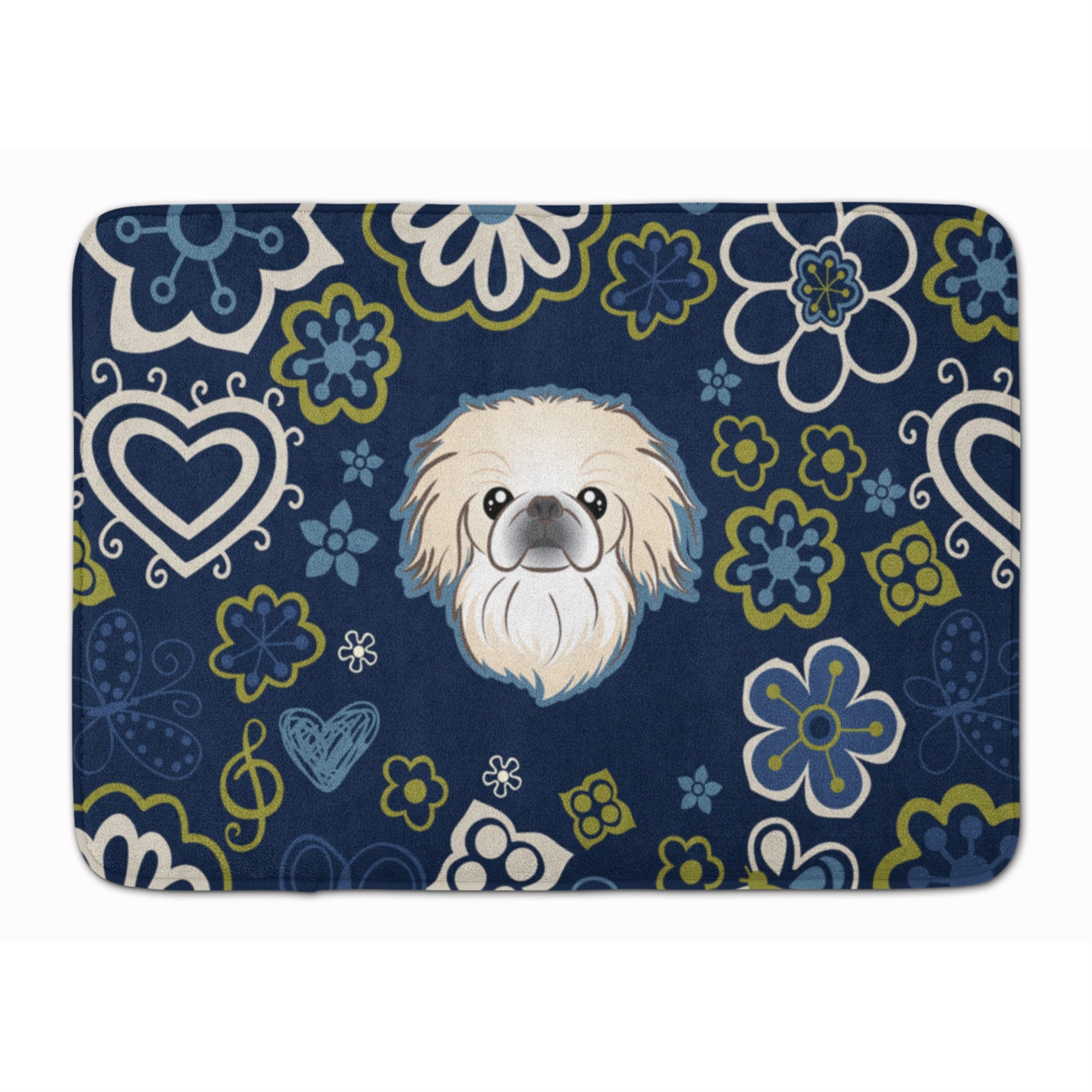 'Caroline'S Treasures Blue Flowers Pekingese Floor Mat, 19'''' X 27'''', Multicolor''