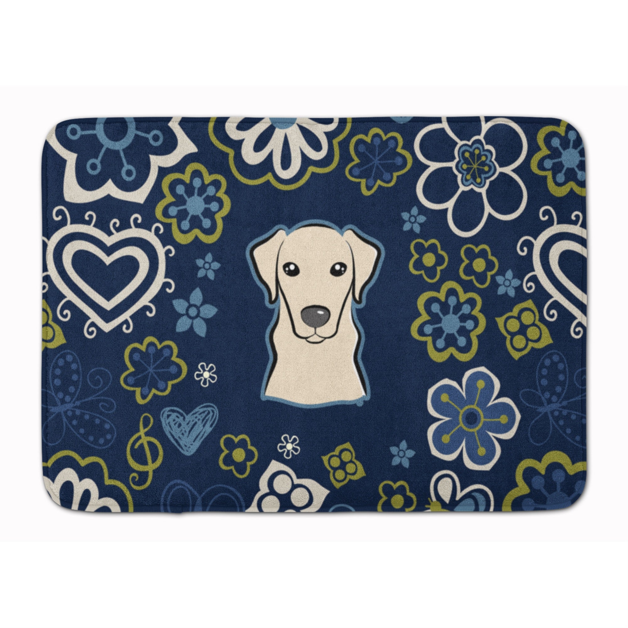 'Caroline'S Treasures Blue Flowers Yellow Labrador Floor Mat, 19'''' X 27'''', Multicolor''