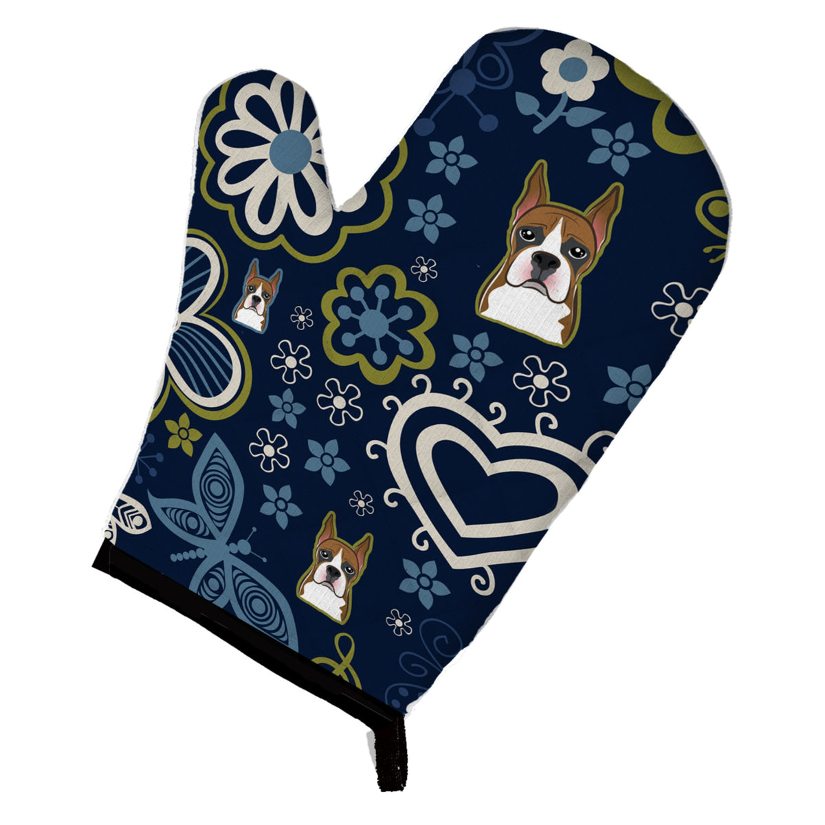 'Caroline'S Treasures Blue Flowers Boxer, Large, Multicolor Oven Mitt''