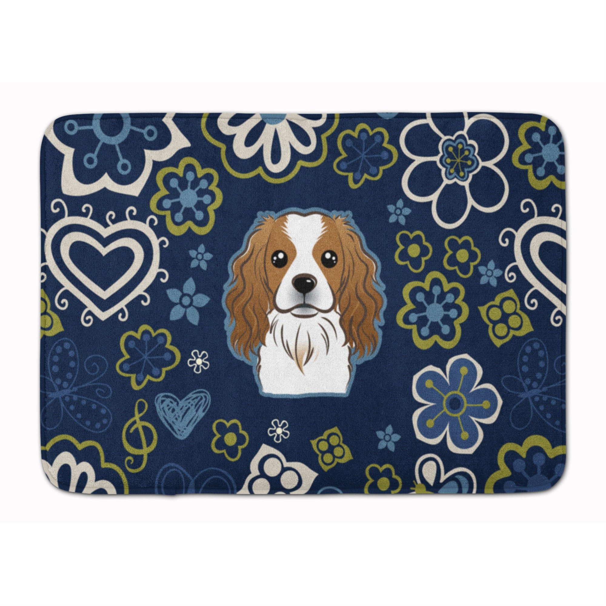 'Caroline'S Treasures Blue Flowers Cavalier Spaniel Floor Mat, 19'''' X 27'''', Multicolor''