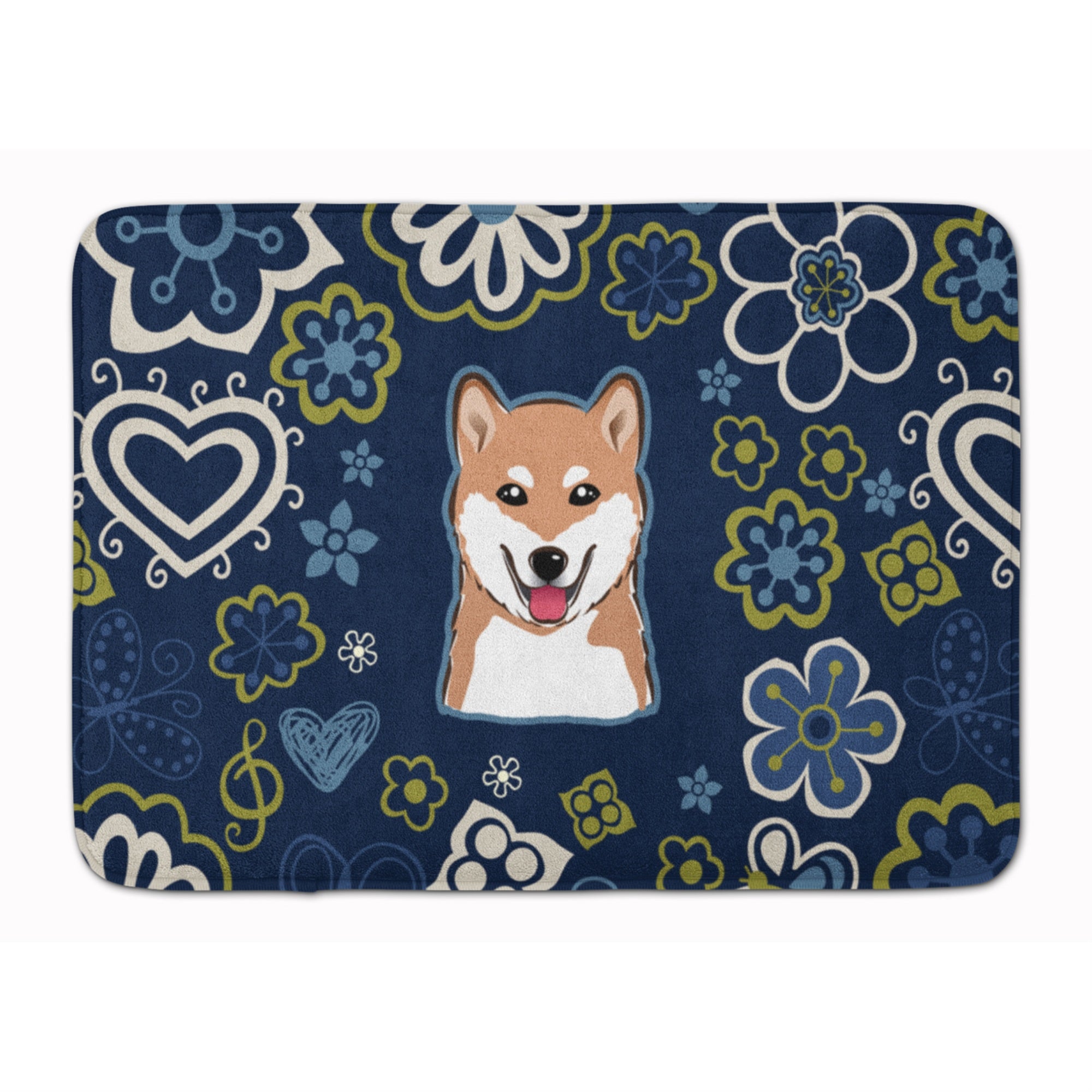 'Caroline'S Treasures Blue Flowers Shiba Inu Floor Mat, 19'''' X 27'''', Multicolor''