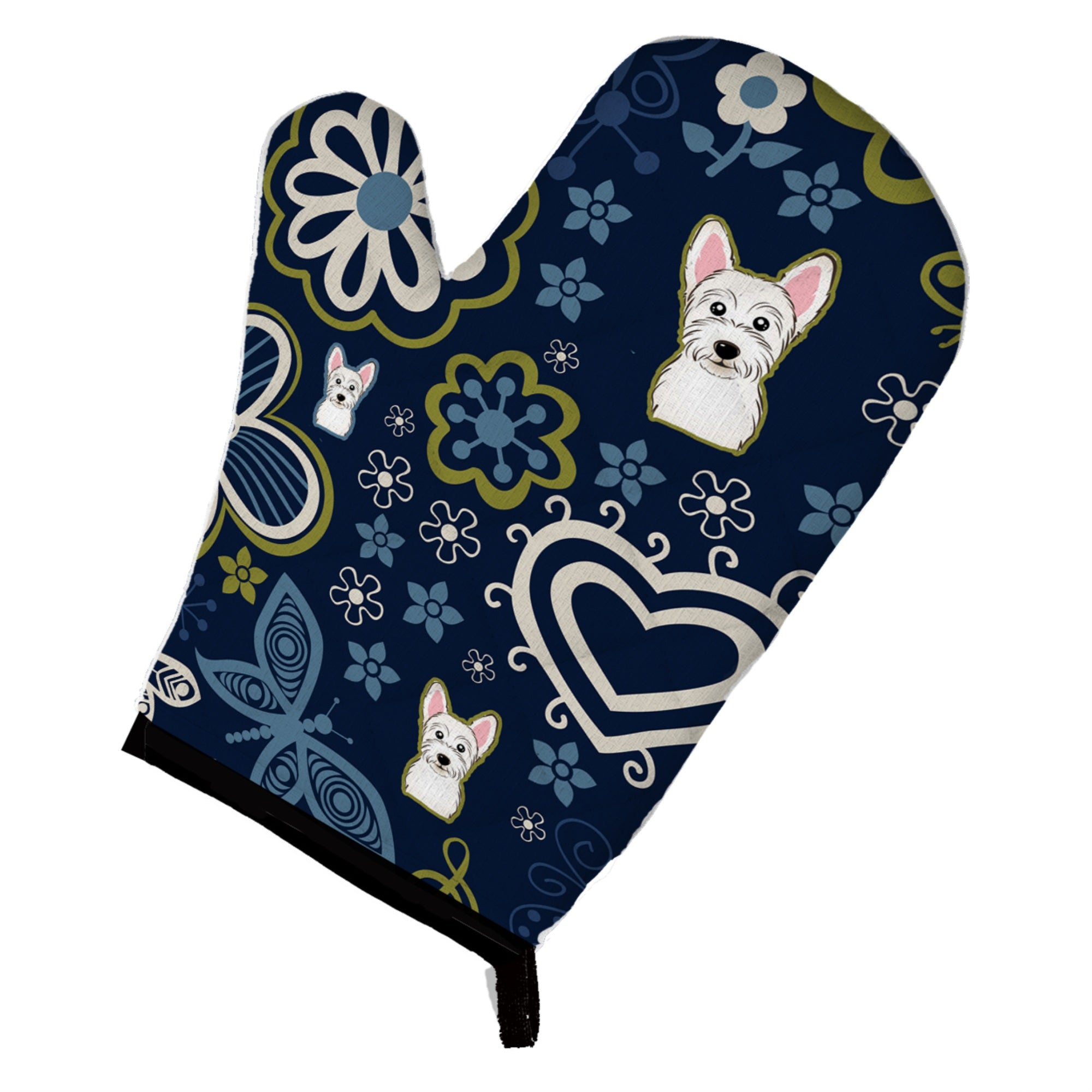 'Caroline'S Treasures Blue Flowers Westie, Large, Multicolor Oven Mitt''