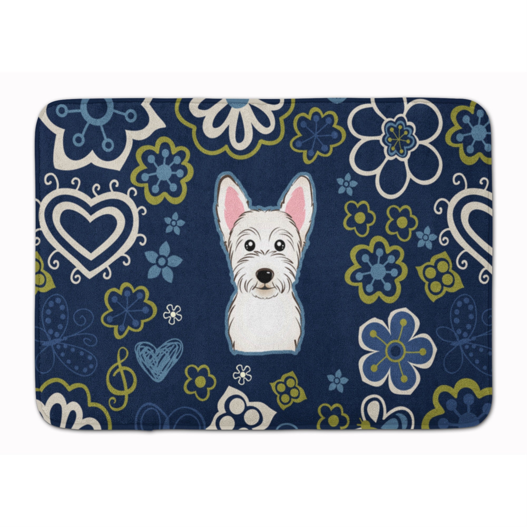 'Caroline'S Treasures Blue Flowers Westie Floor Mat, 19'''' X 27'''', Multicolor''