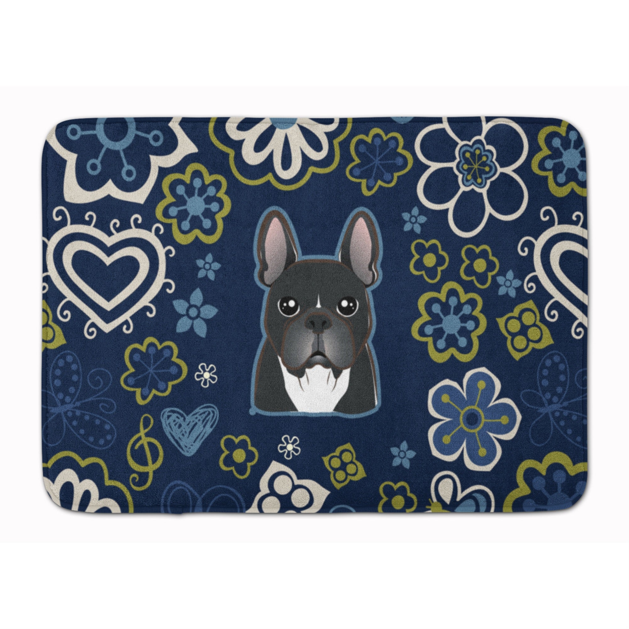 'Caroline'S Treasures Blue Flowers French Bulldog Floor Mat, 19'''' X 27'''', Multicolor''
