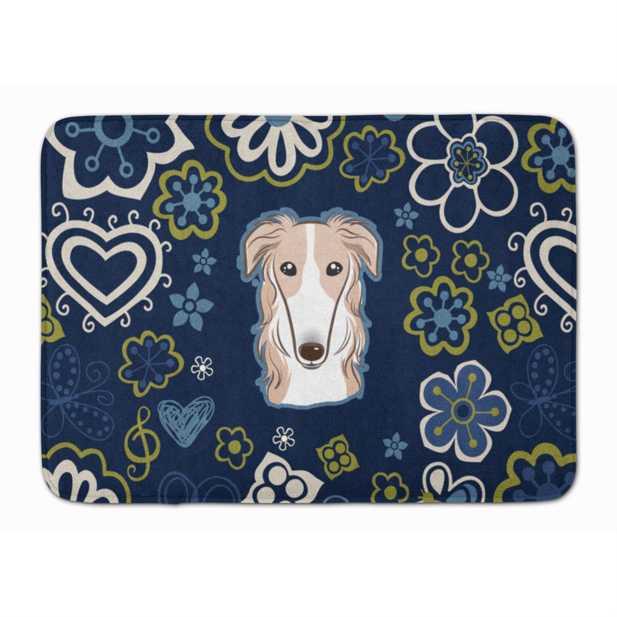 'Caroline'S Treasures Blue Flowers Borzoi Floor Mat, 19'''' X 27'''', Multicolor''