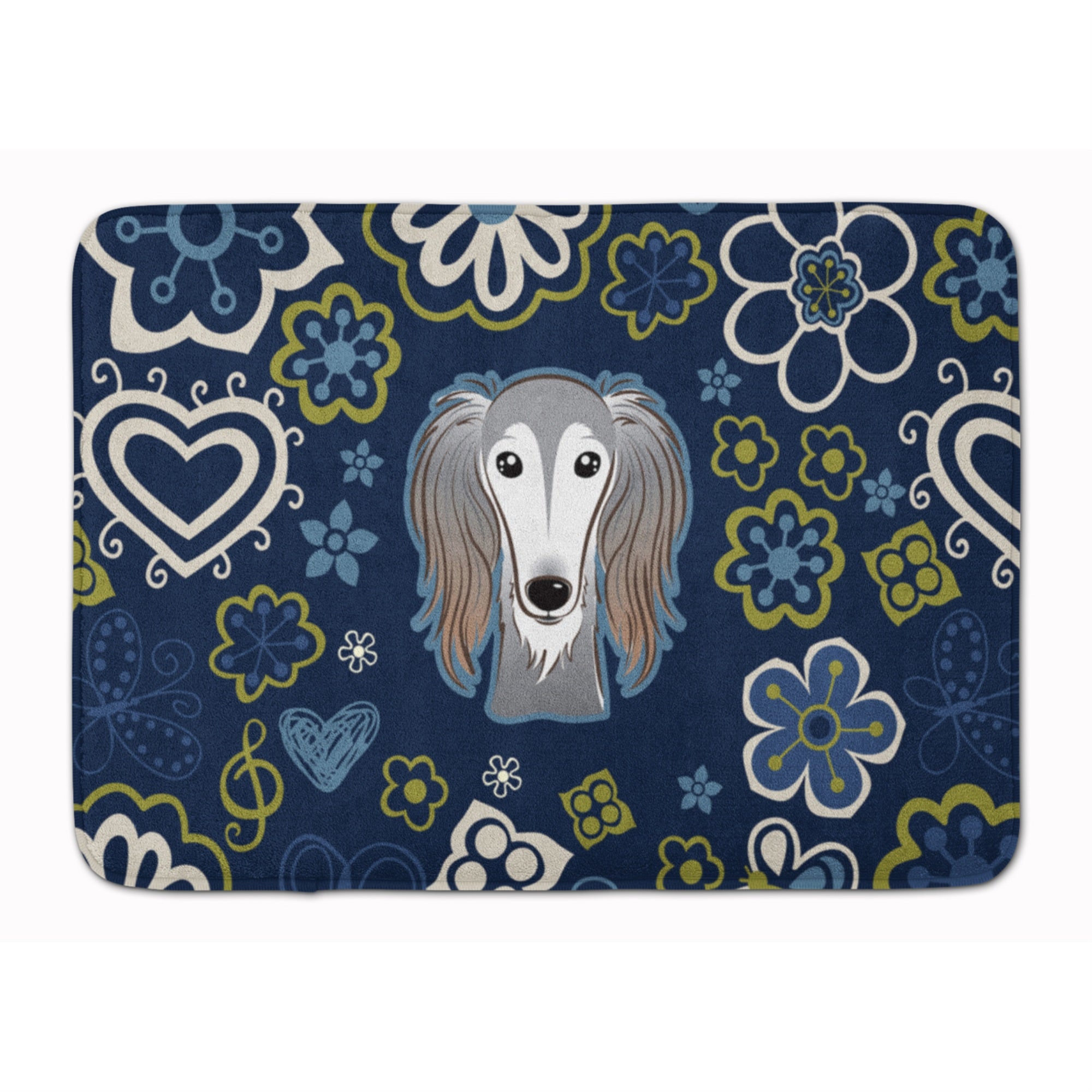 'Caroline'S Treasures Blue Flowers Saluki Floor Mat, 19'''' X 27'''', Multicolor''