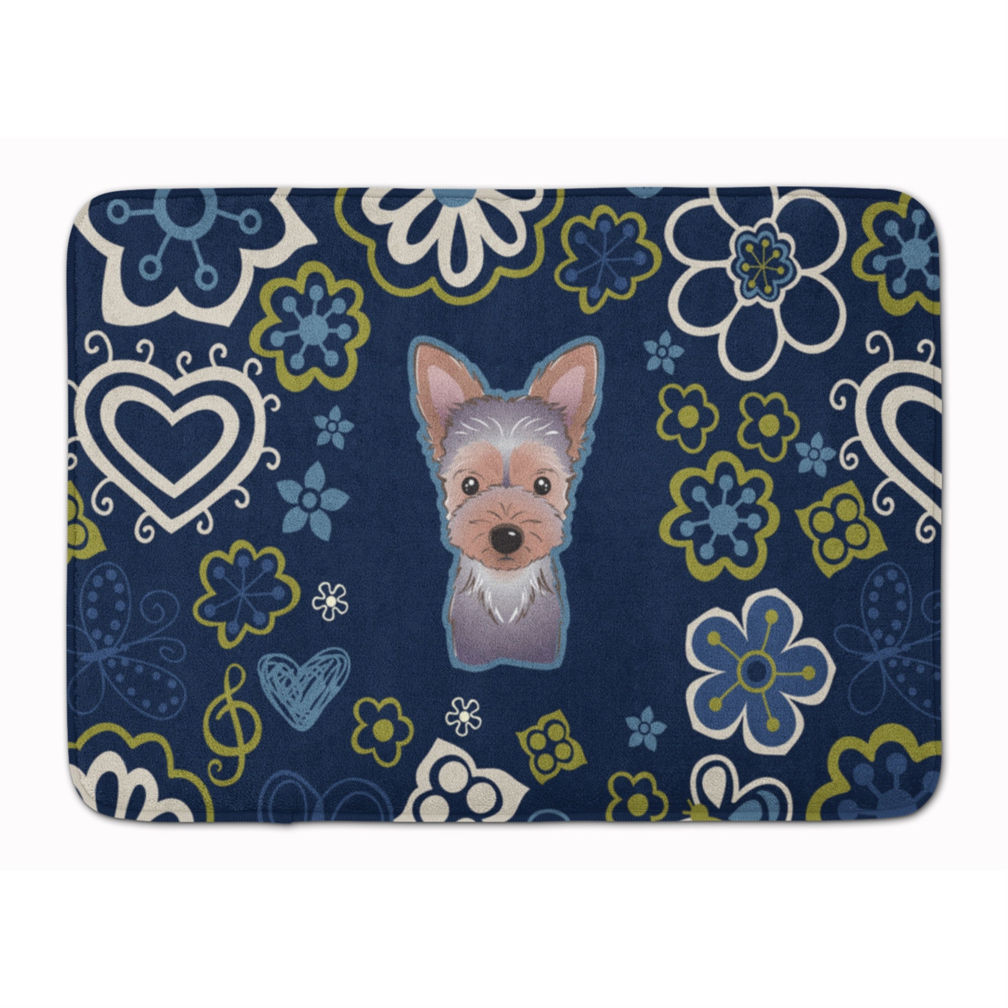 'Caroline'S Treasures Blue Flowers Yorkie Puppy Floor Mat, 19'''' X 27'''', Multicolor''