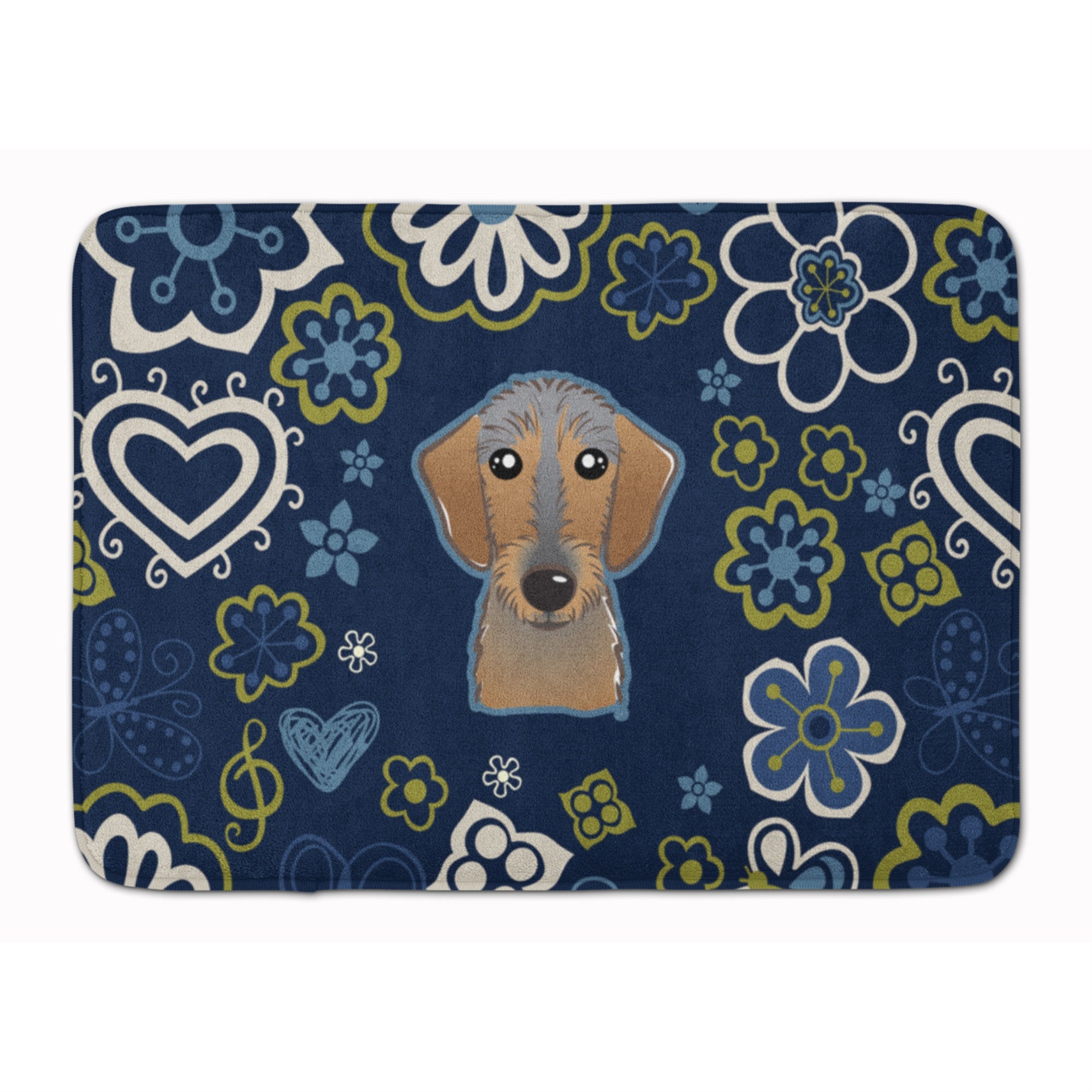 'Caroline'S Treasures Blue Flowers Wirehaired Dachshund Floor Mat, 19'''' X 27'''', Multicolor''