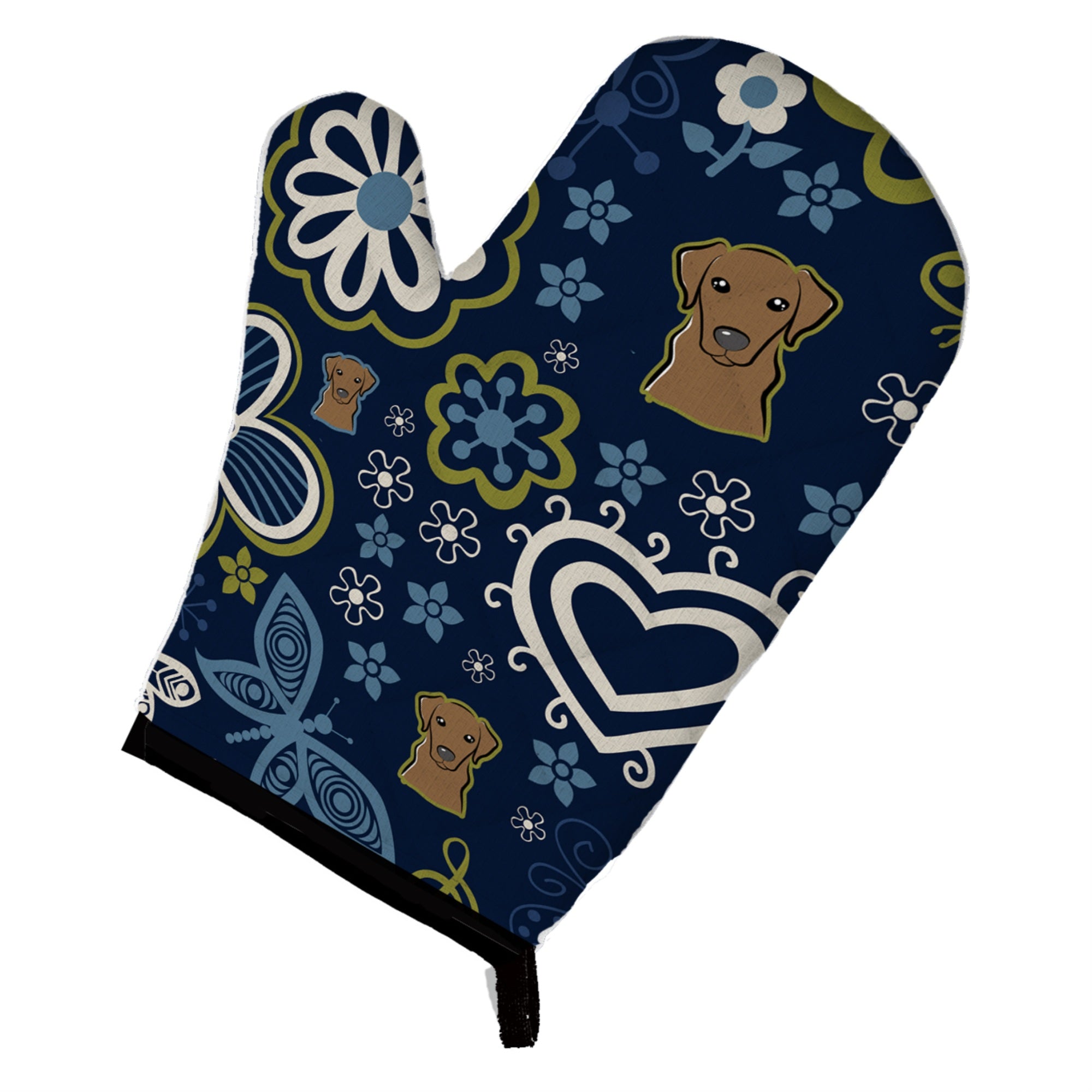 'Caroline'S Treasures Blue Flowers Chocolate Labrador, Large, Multicolor Oven Mitt''