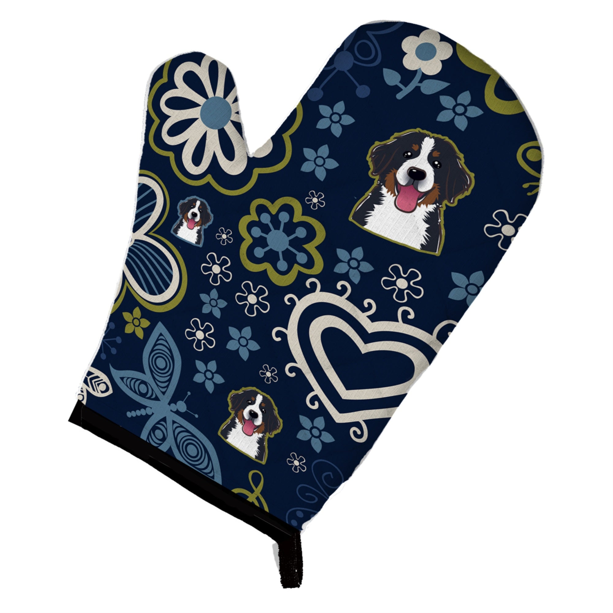 'Caroline'S Treasures Blue Flowers Bernese Mountain Dog, Large, Multicolor Oven Mitt''
