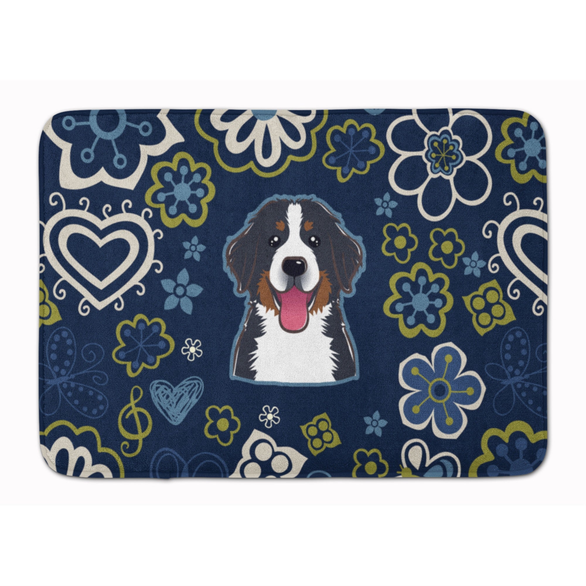 'Caroline'S Treasures Blue Flowers Bernese Mountain Dog Floor Mat, 19'''' X 27'''', Multicolor''