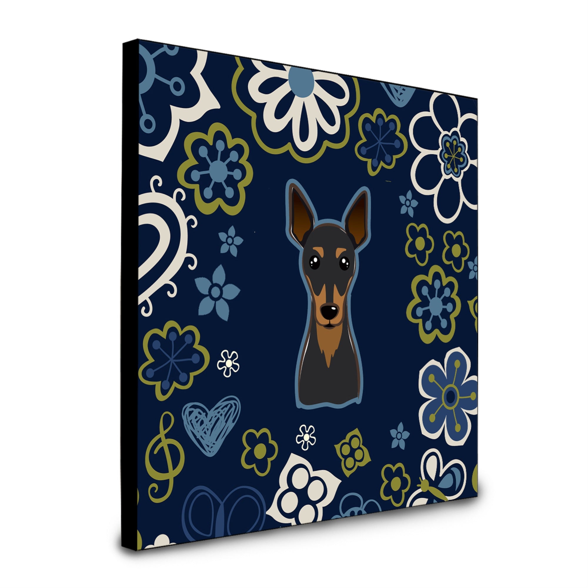 'Caroline'S Treasures Blue Flowers Min Pin Artwork Panel Wall-Decor, Multicolor''