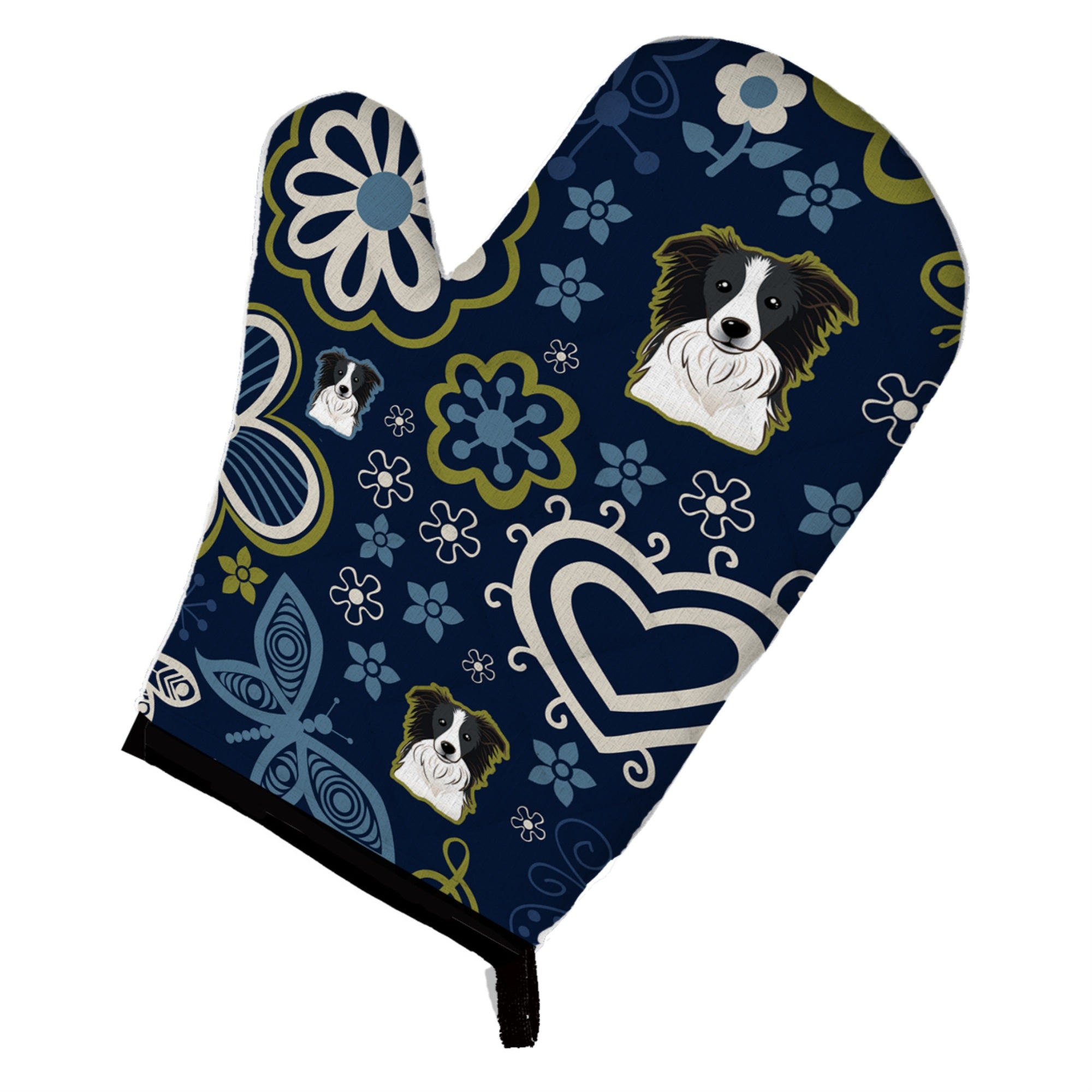 'Caroline'S Treasures Blue Flowers Border Collie, Large, Multicolor Oven Mitt''