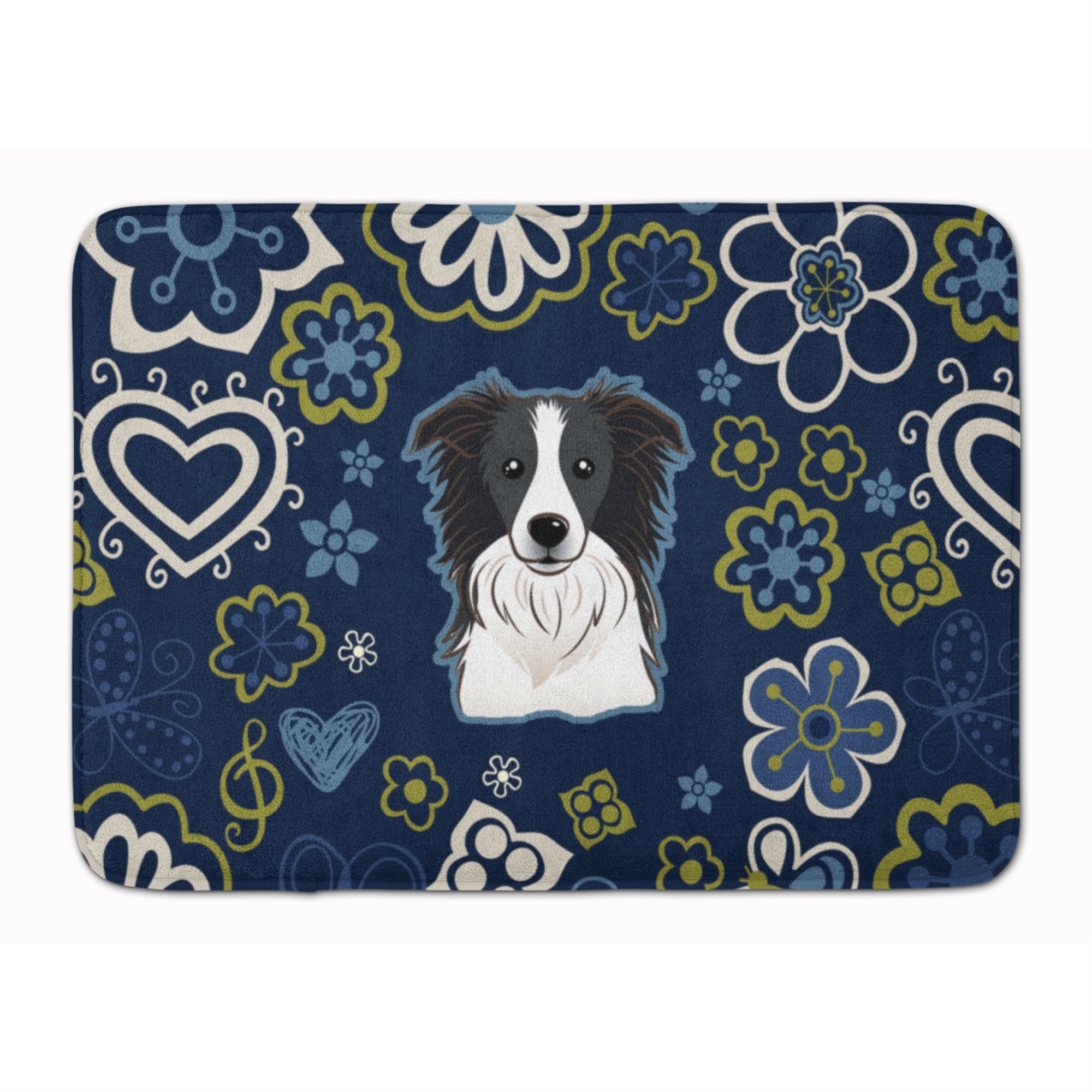'Caroline'S Treasures Blue Flowers Border Collie Floor Mat, 19'''' X 27'''', Multicolor''