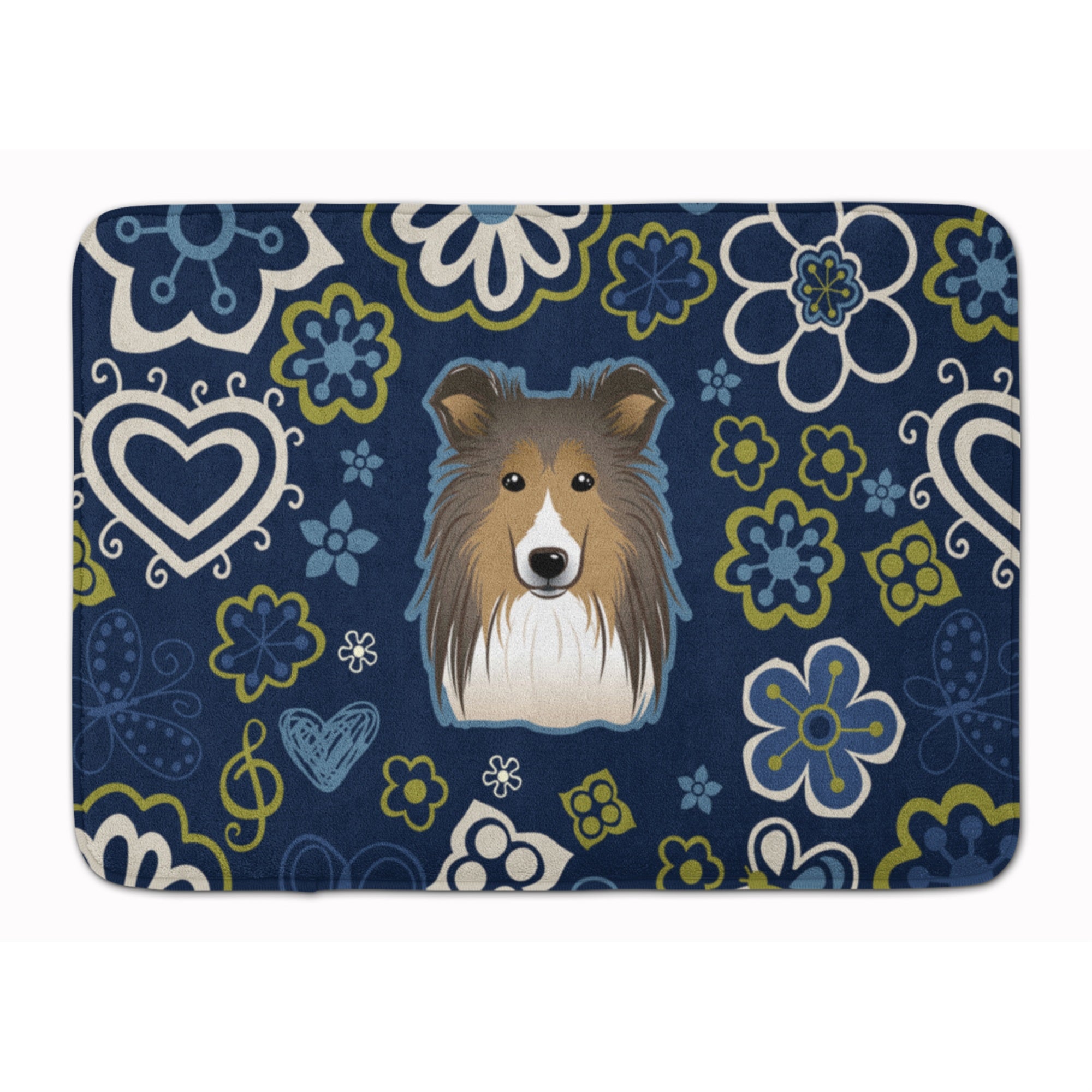 'Caroline'S Treasures Blue Flowers Sheltie Floor Mat, 19'''' X 27'''', Multicolor''