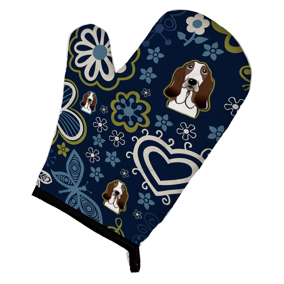 'Caroline'S Treasures Blue Flowers Basset Hound, Large, Multicolor Oven Mitt''