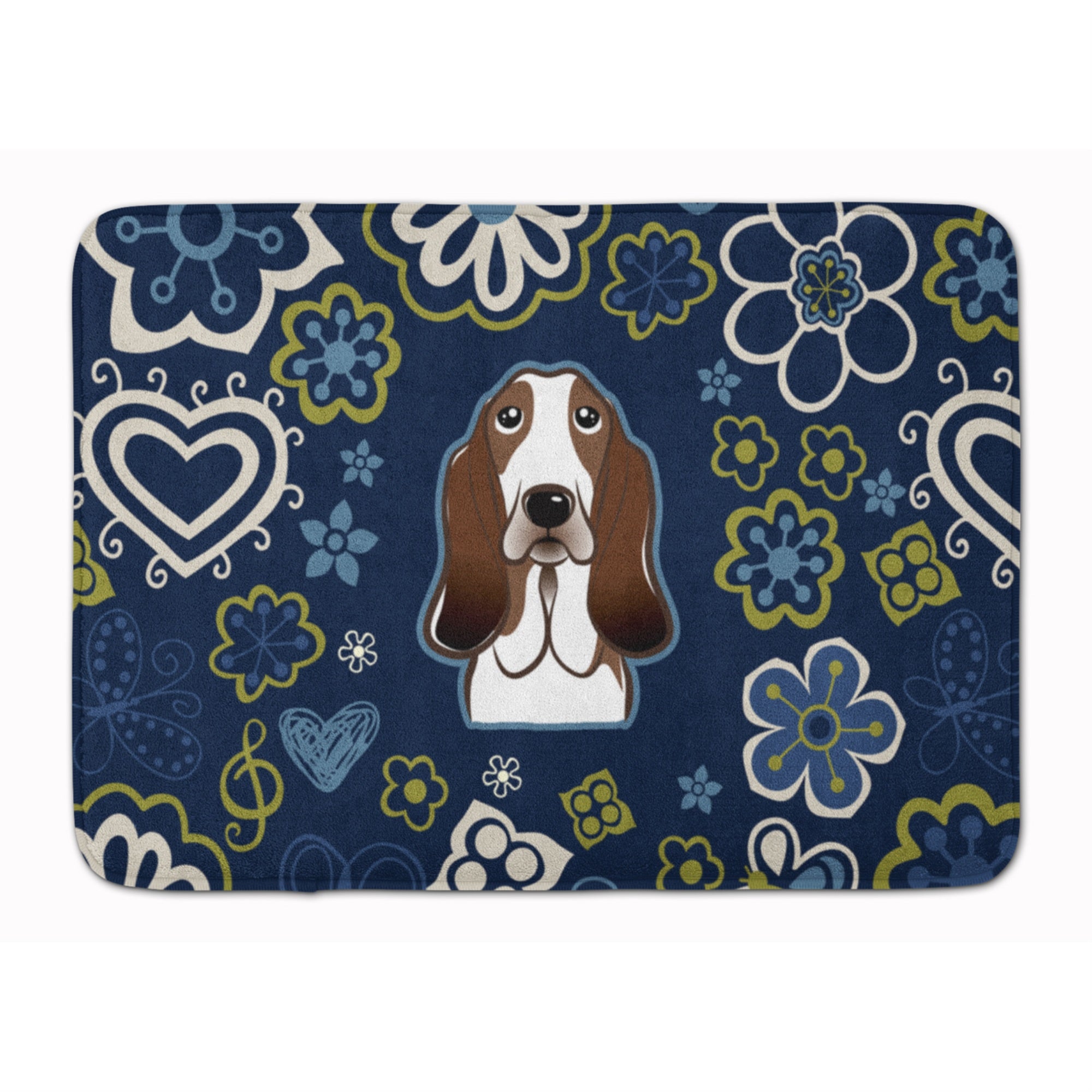 'Caroline'S Treasures Blue Flowers Basset Hound Floor Mat, 19'''' X 27'''', Multicolor''