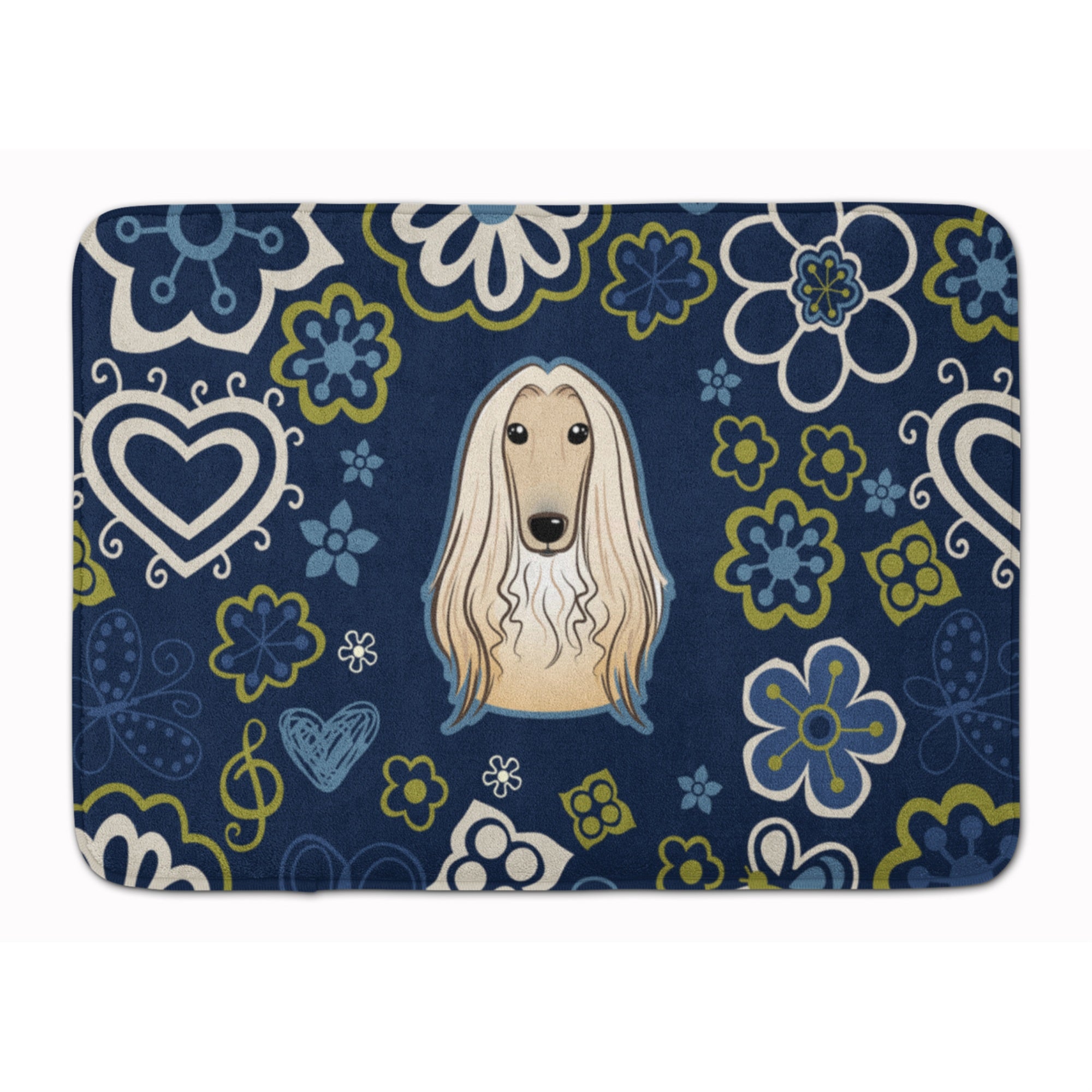 'Caroline'S Treasures Blue Flowers Afghan Hound Floor Mat, 19'''' X 27'''', Multicolor''