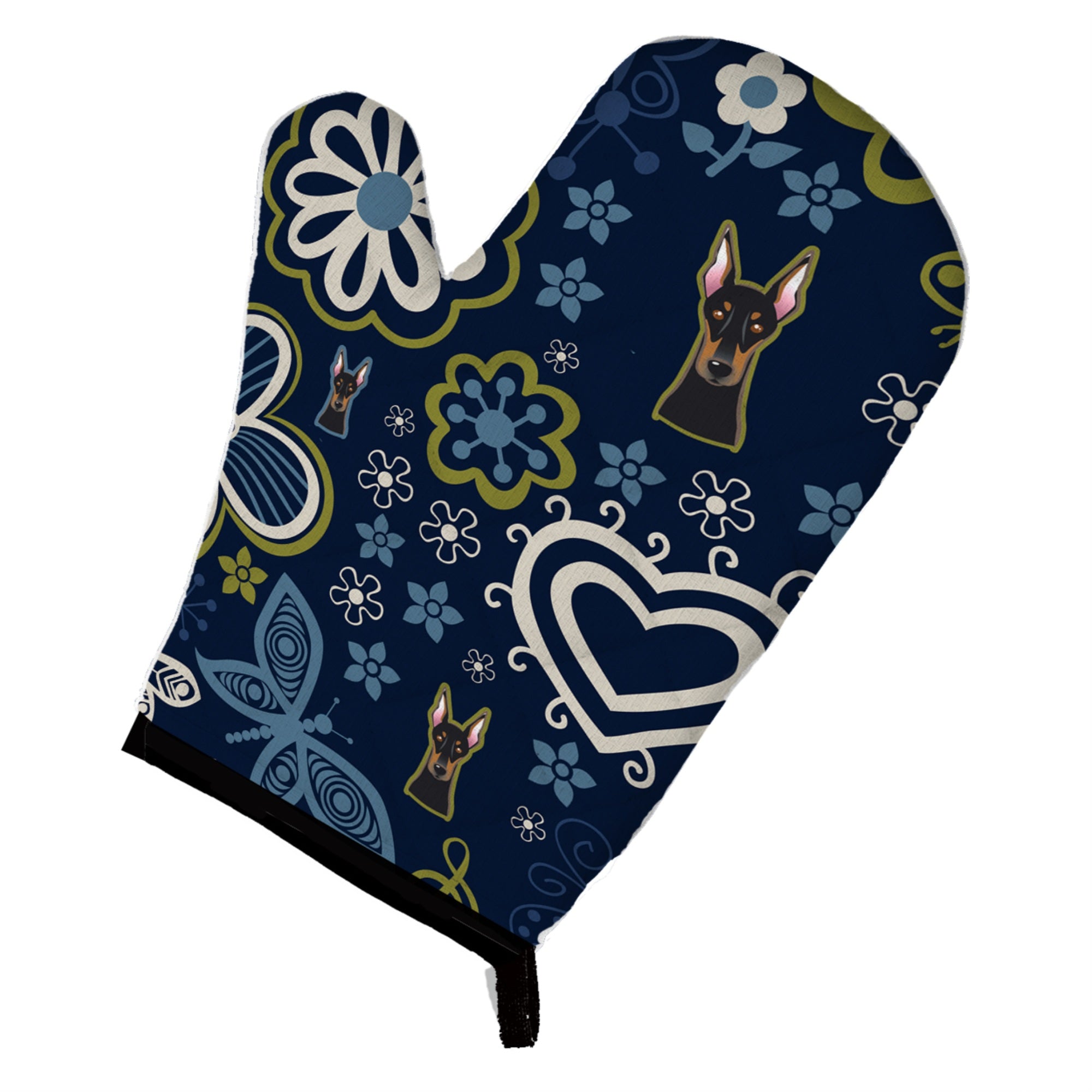 'Caroline'S Treasures Blue Flowers Doberman Pinscher, Large, Multicolor Oven Mitt''