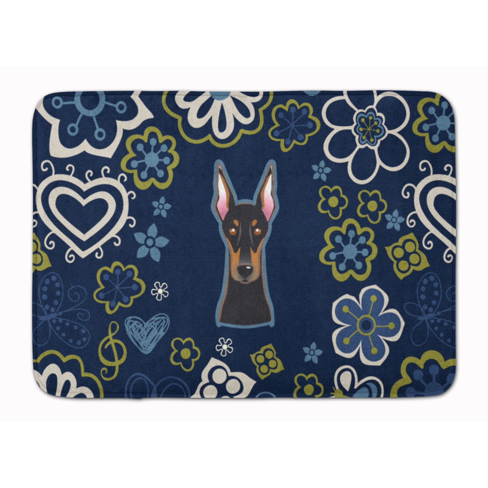 'Caroline'S Treasures Blue Flowers Doberman Pinscher Floor Mat, 19'''' X 27'''', Multicolor''