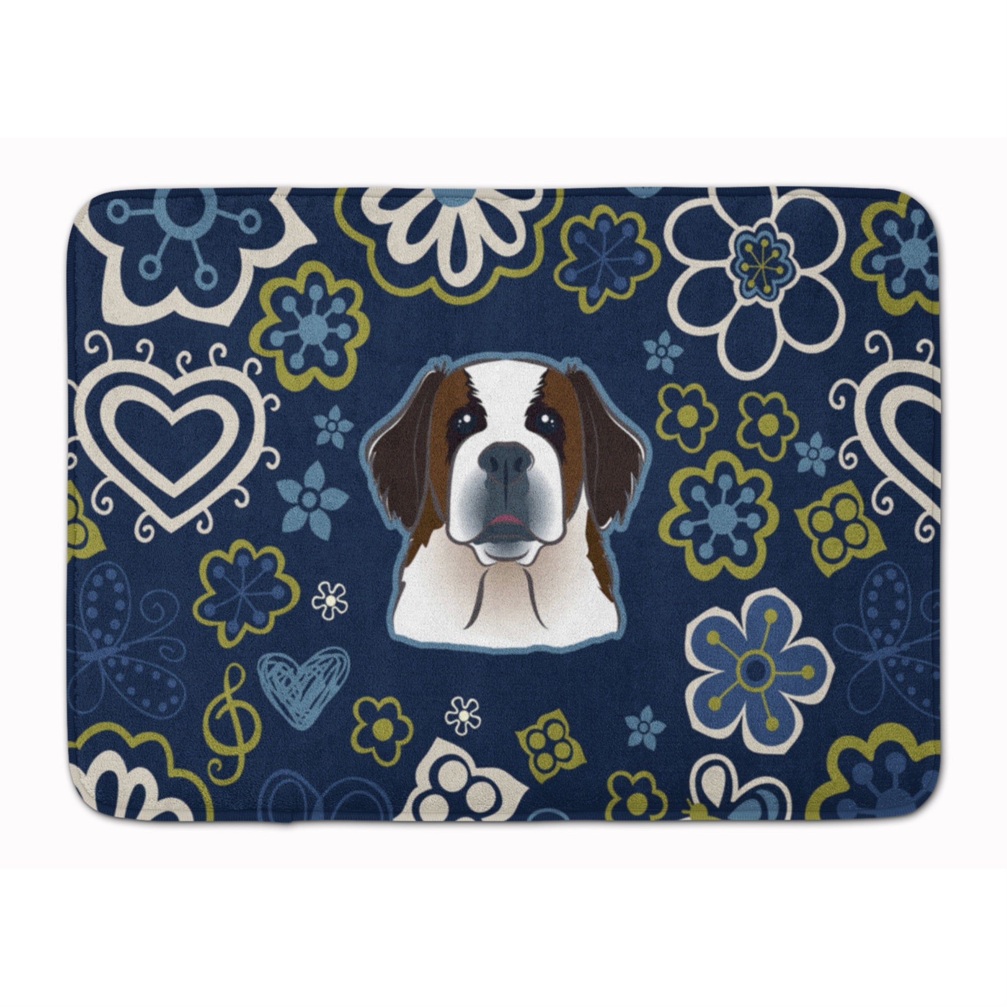'Caroline'S Treasures Blue Flowers Saint Bernard Floor Mat, 19'''' X 27'''', Multicolor''