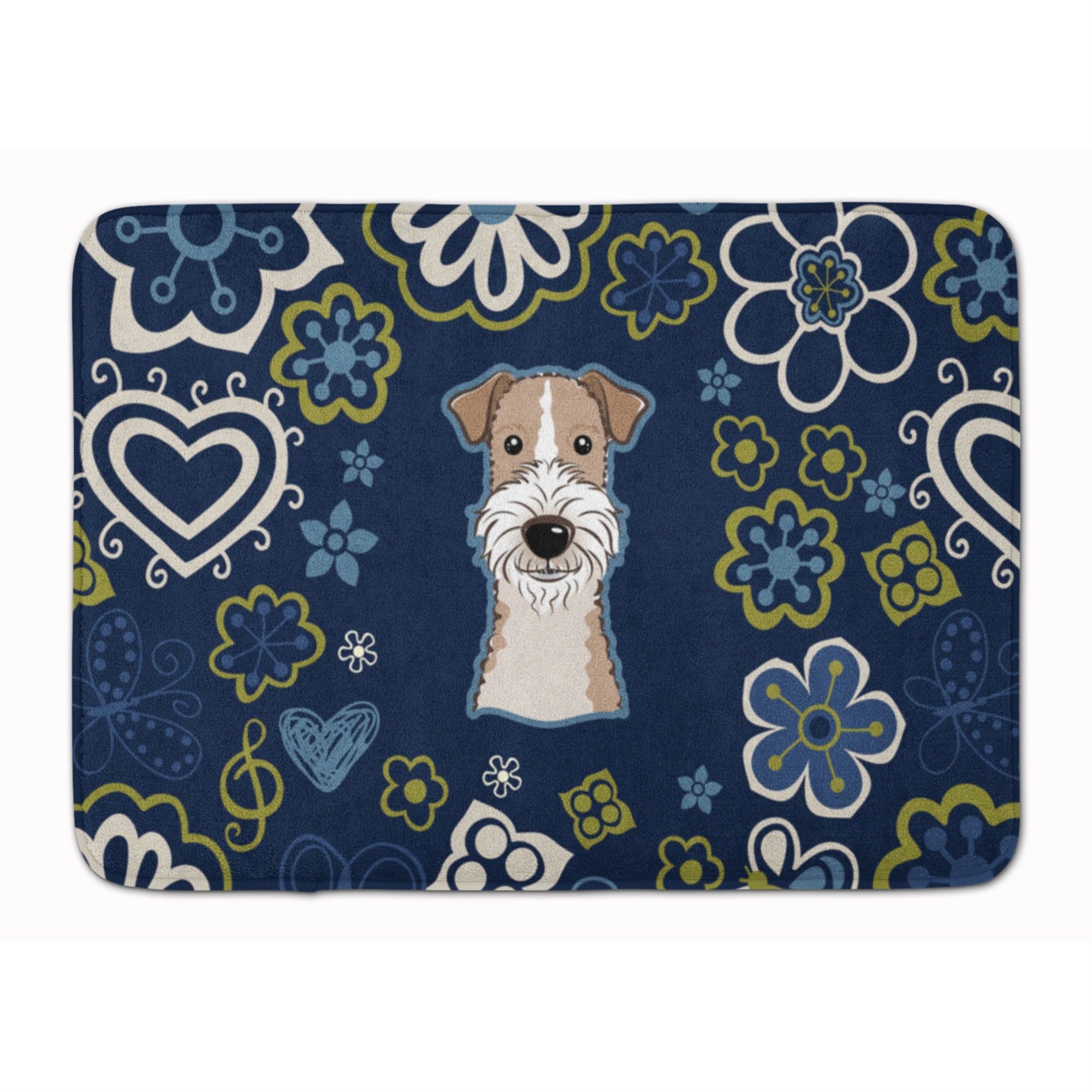 'Caroline'S Treasures Blue Flowers Wire Haired Fox Terrier Floor Mat, 19'''' X 27'''', Multicolor''