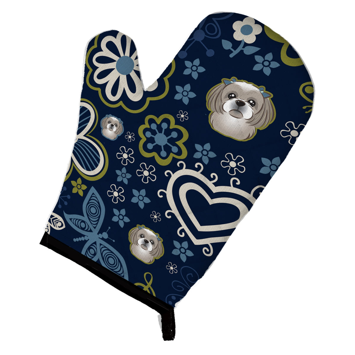 'Caroline'S Treasures Blue Flowers Gray Silver Shih Tzu, Large, Multicolor Oven Mitt''