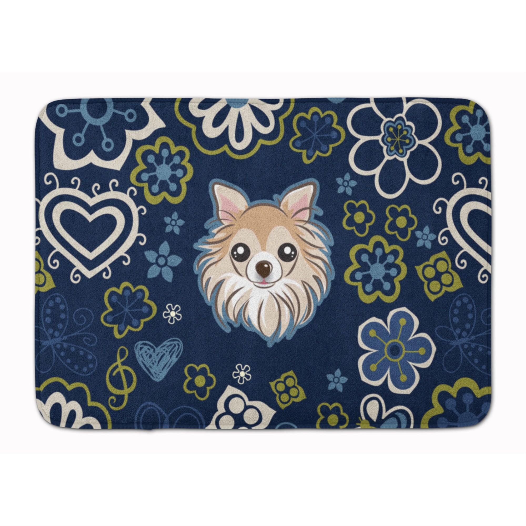'Caroline'S Treasures Blue Flowers Chihuahua Floor Mat, 19'''' X 27'''', Multicolor''