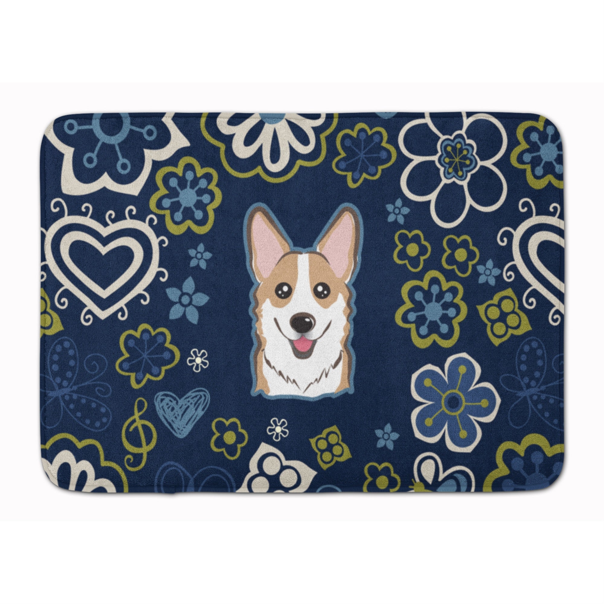 'Caroline'S Treasures Blue Flowers Sable Corgi Floor Mat, 19'''' X 27'''', Multicolor''