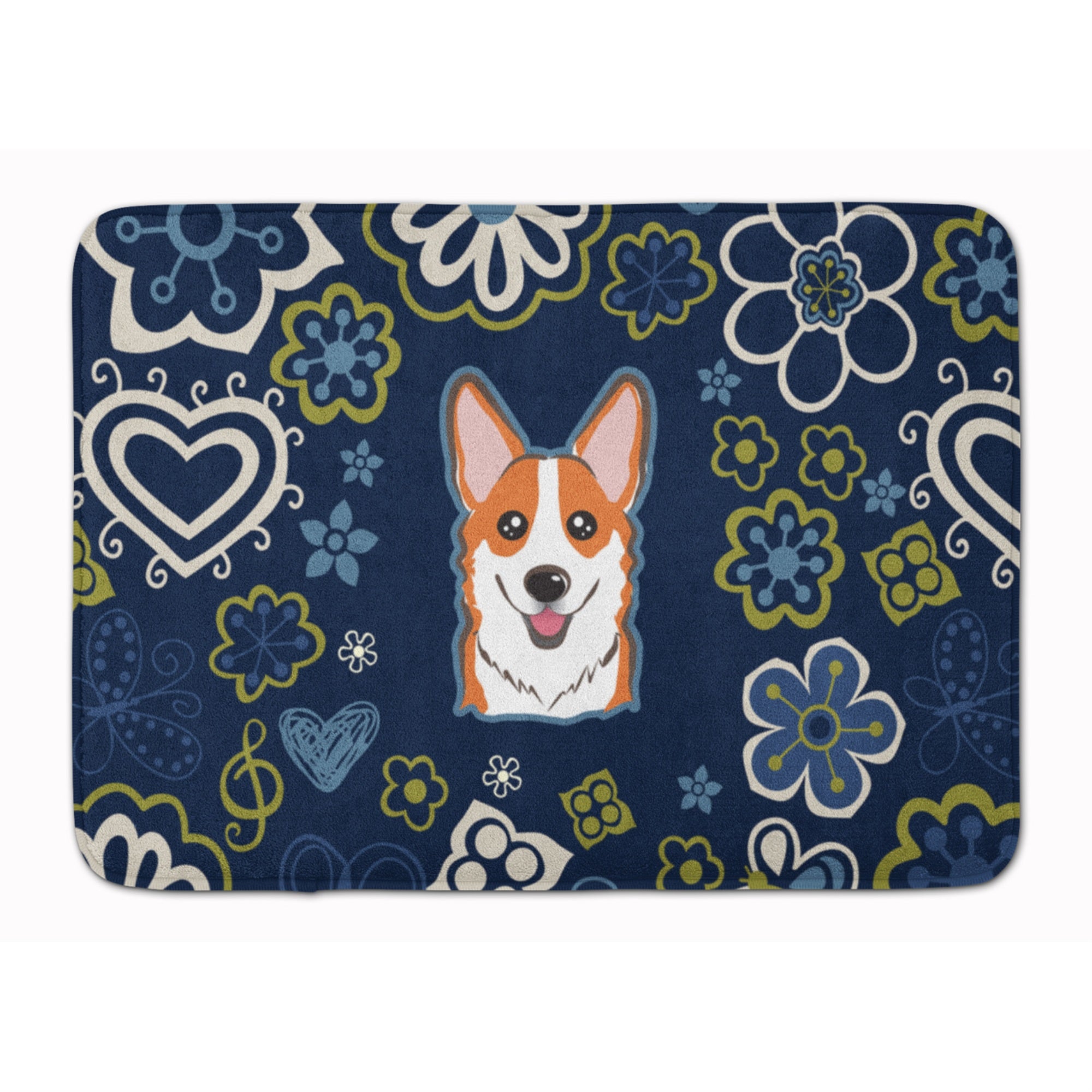 'Caroline'S Treasures Blue Flowers Red Corgi Floor Mat, 19'''' X 27'''', Multicolor''