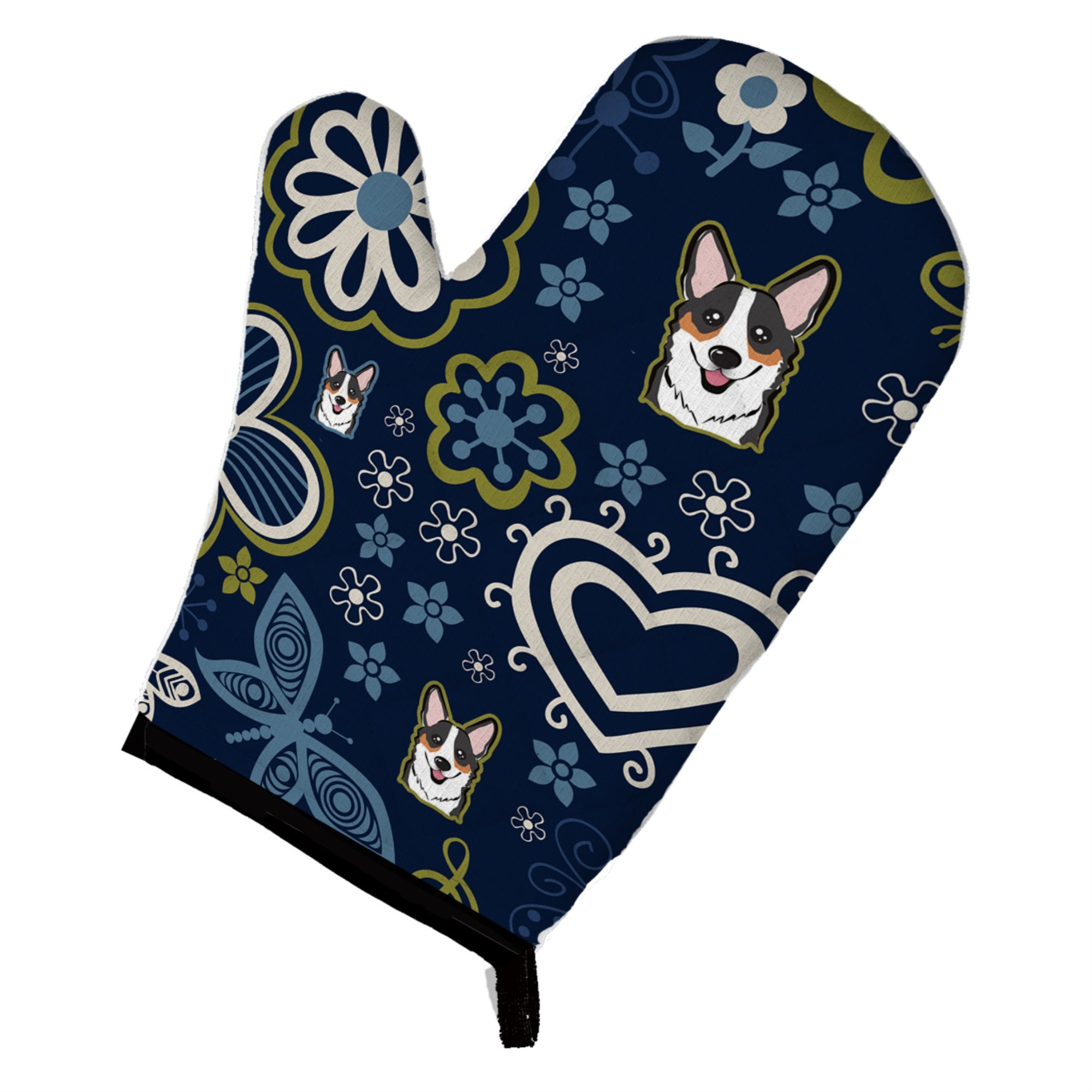 'Caroline'S Treasures Blue Flowers Tricolor Corgi, Large, Multicolor Oven Mitt''