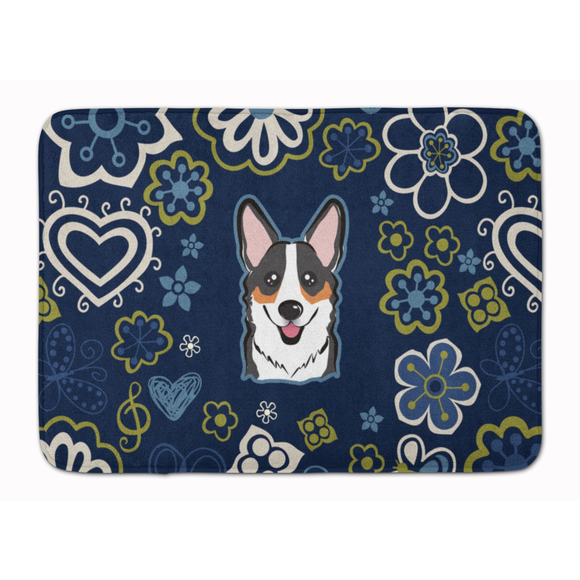 'Caroline'S Treasures Blue Flowers Tricolor Corgi Floor Mat, 19'''' X 27'''', Multicolor''