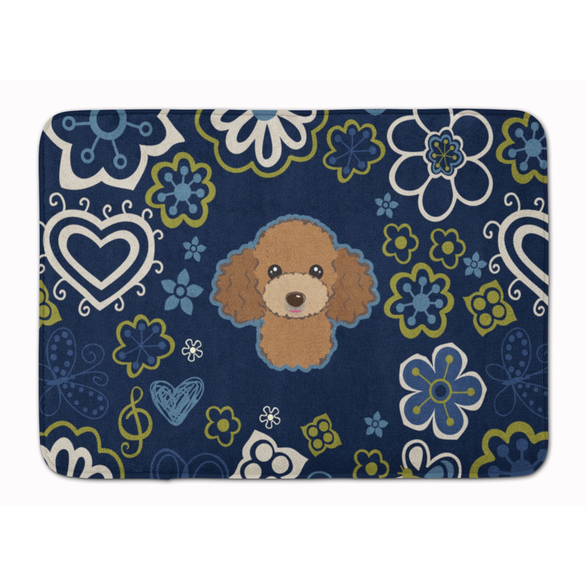'Caroline'S Treasures Blue Flowers Chocolate Brown Poodle Floor Mat, 19'''' X 27'''', Multicolor''