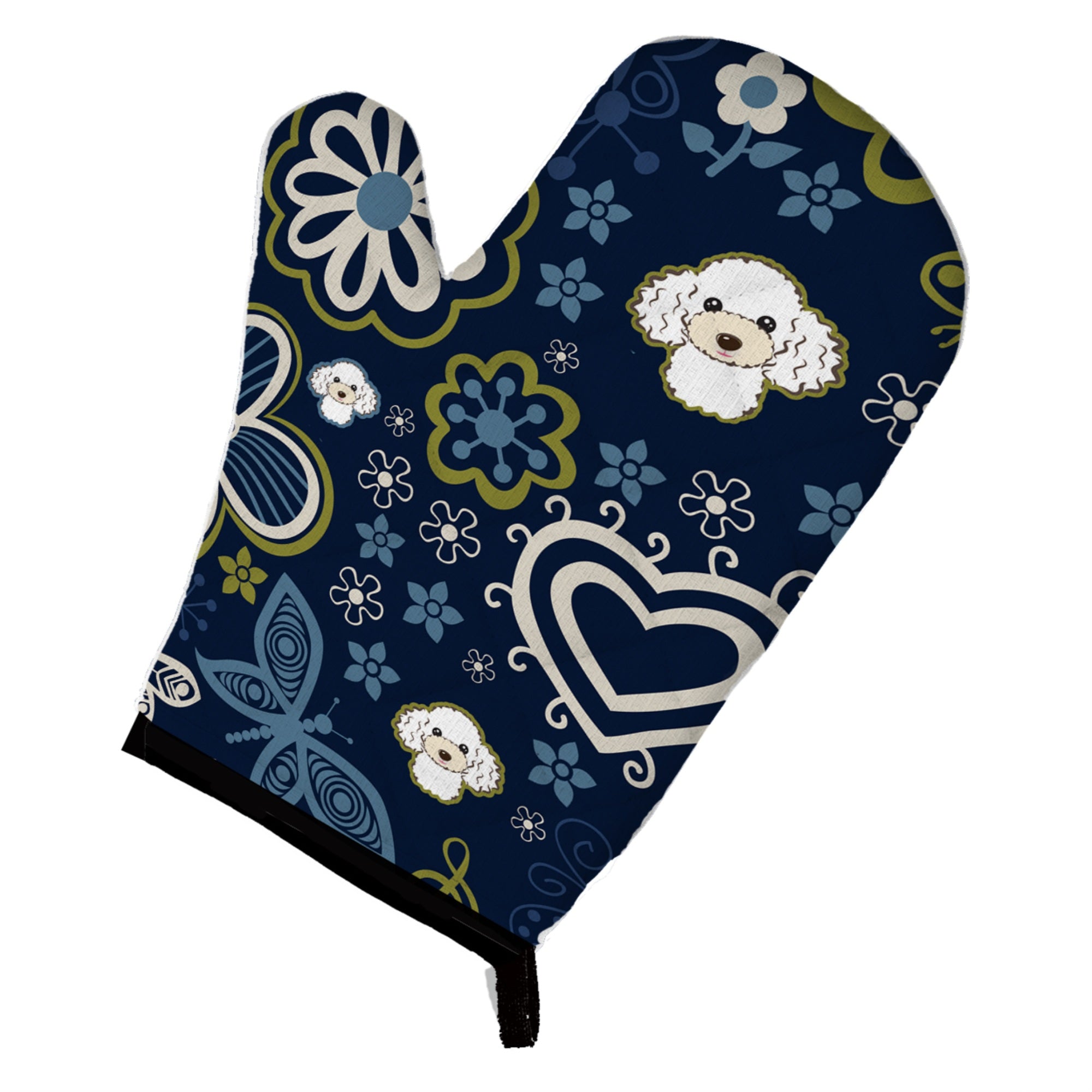 'Caroline'S Treasures Blue Flowers White Poodle, Large, Multicolor Oven Mitt''