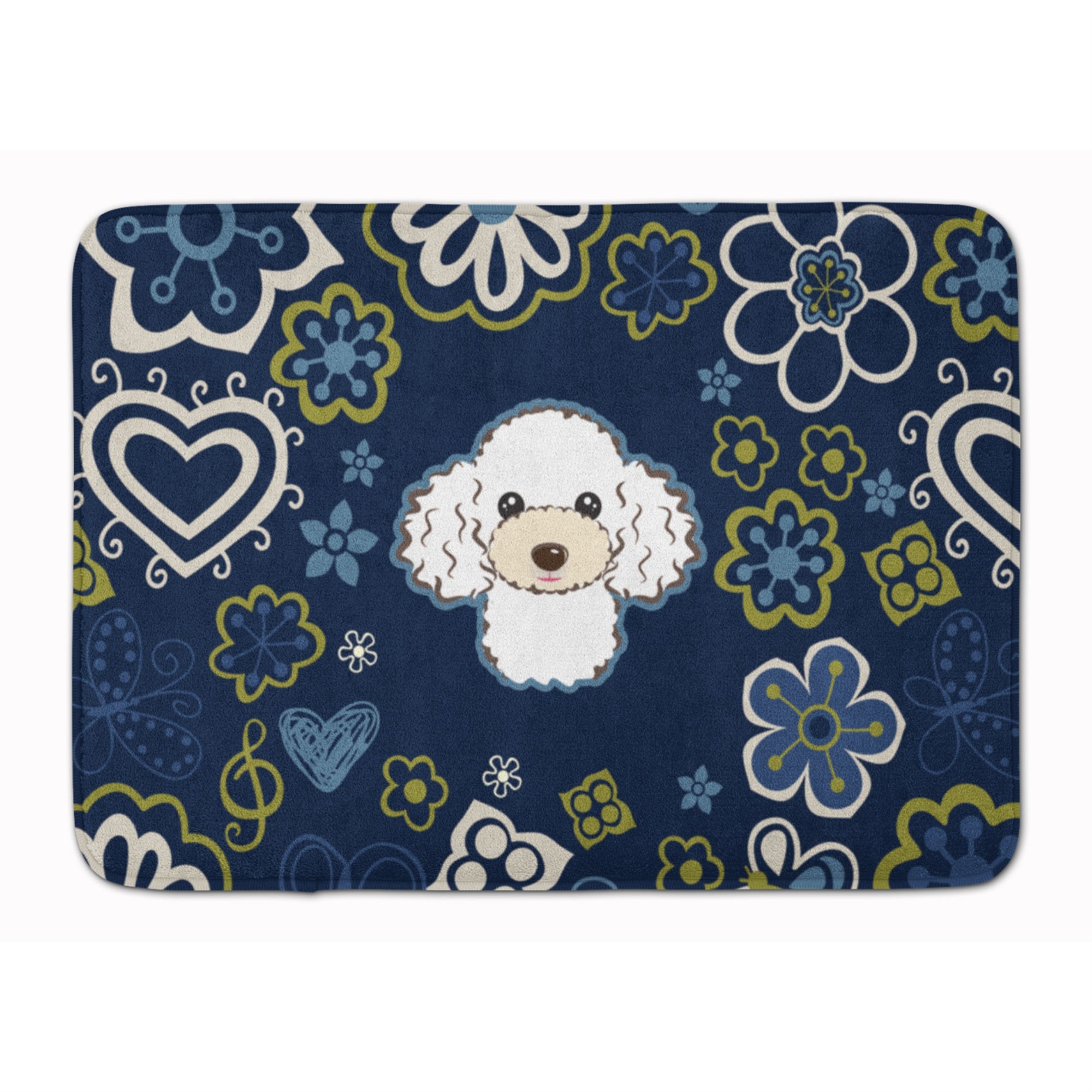 'Caroline'S Treasures Blue Flowers White Poodle Floor Mat, 19'''' X 27'''', Multicolor''