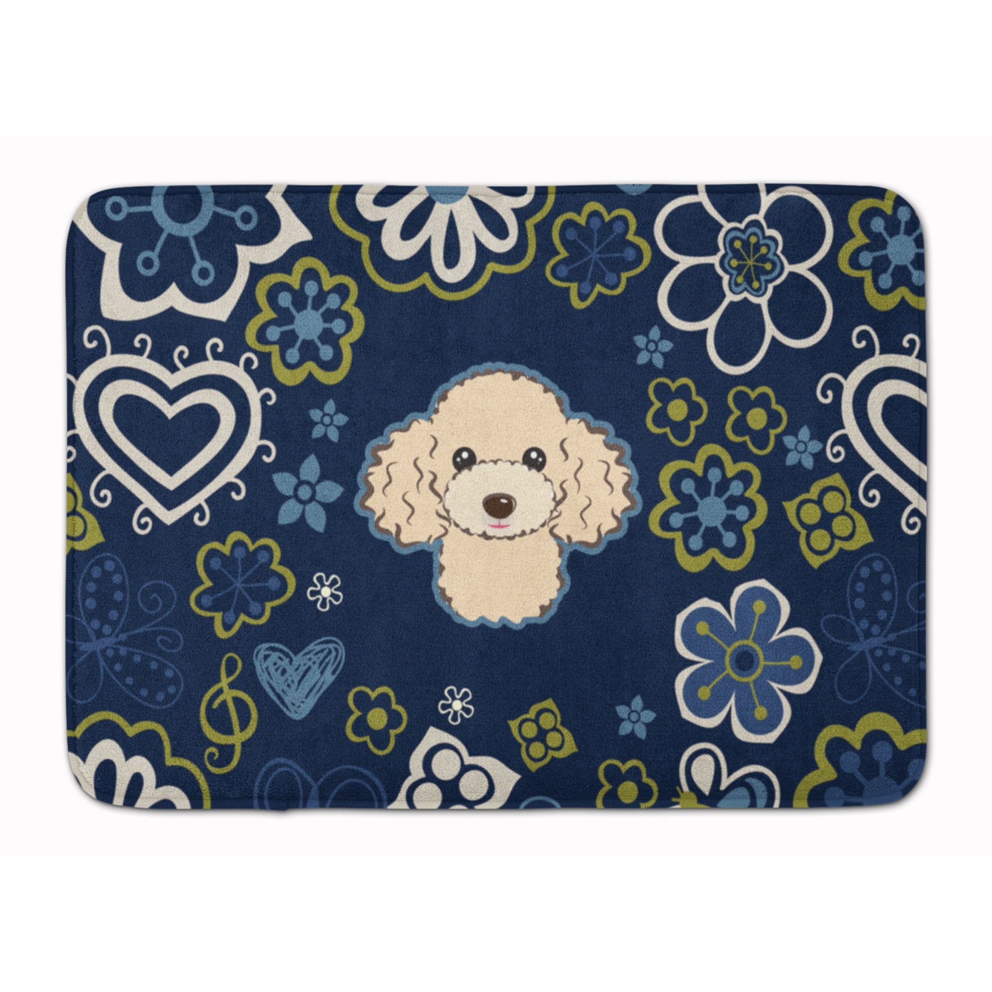 'Caroline'S Treasures Blue Flowers Buff Poodle Floor Mat, 19'''' X 27'''', Multicolor''