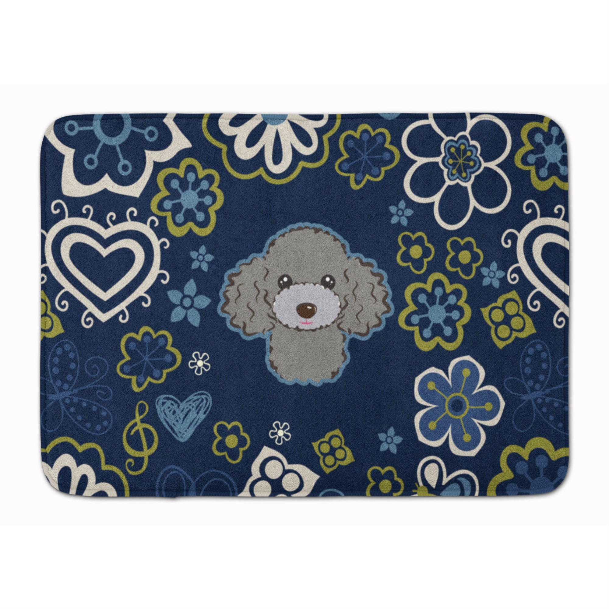 'Caroline'S Treasures Blue Flowers Silver Gray Poodle Floor Mat, 19'''' X 27'''', Multicolor''